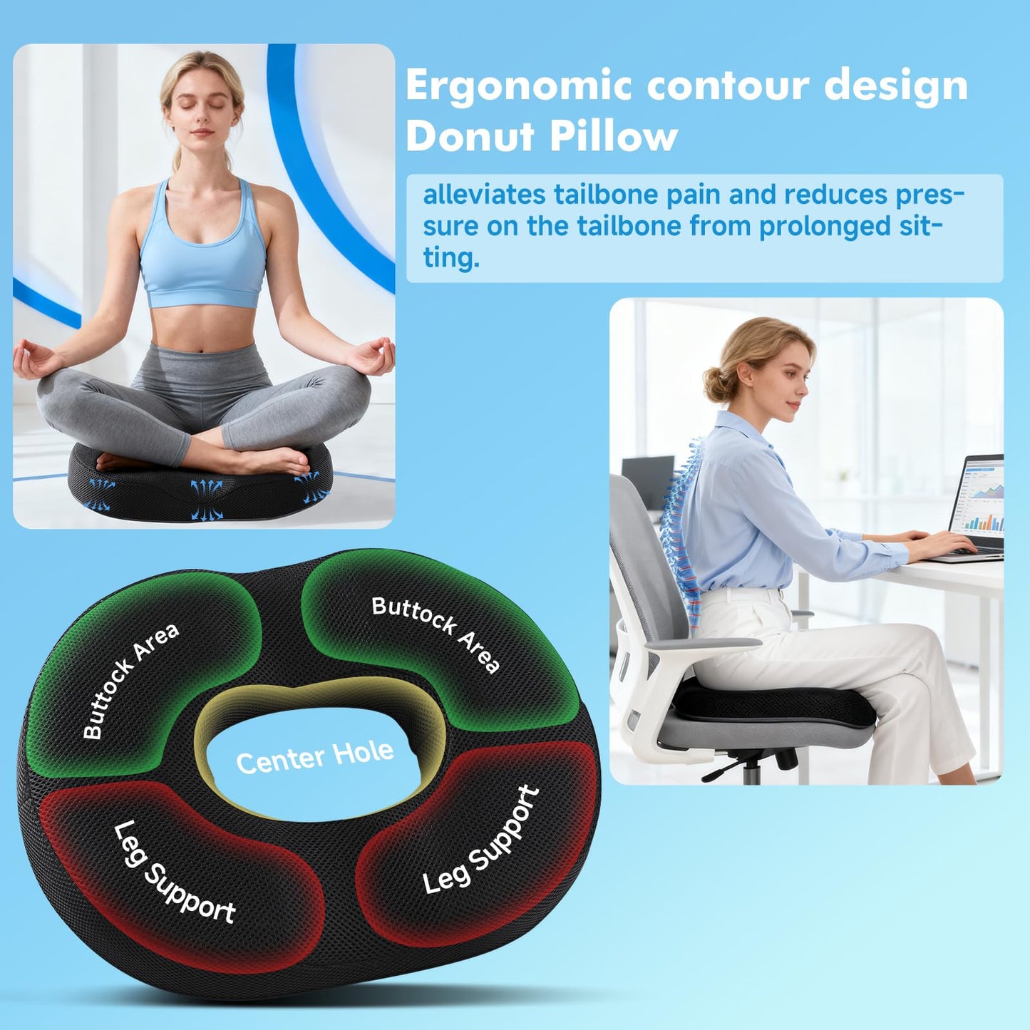 Donut Pillow Seat Cushion for Tailbone Hemorrhoids - Cooling Gel Memory Foam Car Seat Cushion for Office, Home&Wheelchair, Ergonomic Chair Pad Used in Coccyx, Sciatica, Pregnancy, Postpartum Recovery