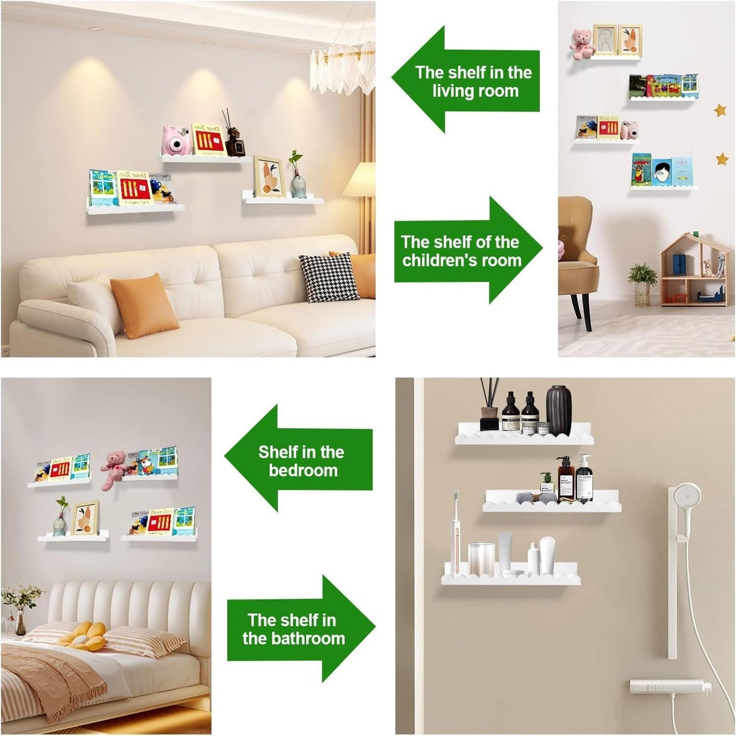 Watelife Nursery Book Shelves, 4-Pack White Floating Shelves for Wall Kids, Scalloped, Wall Book Shelve for Bedroom Kids, Toddler Room, Baby Room, Nursery Decor(Medium 23 Inches)