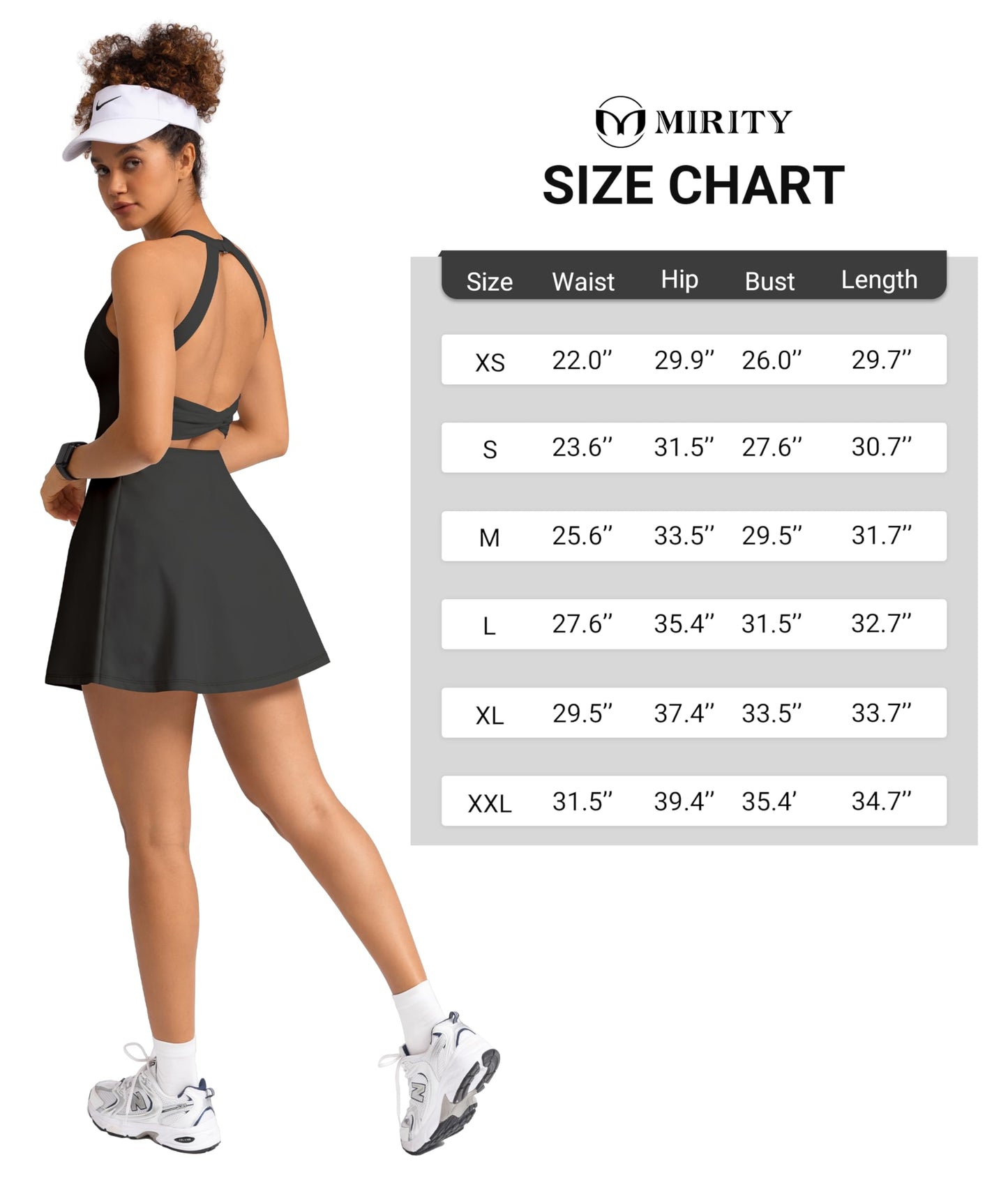 MIRITY Cut Out Easy Pee Twisted Activewear Tennis Dress for Women - with Built in Shorts and Pockets, 1 Black, Small