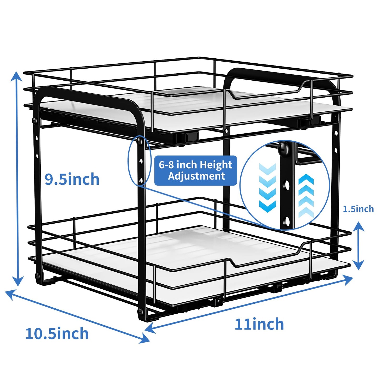 BOIVSHI 2-Tier Spice Rack Organizer, Pull Out Spice Rack for Cabinet, Height Adjustable Heavy Duty Metal Basket for Inside Cabinet & Pantry (11.5''Wx10.5''Dx9.5''H)