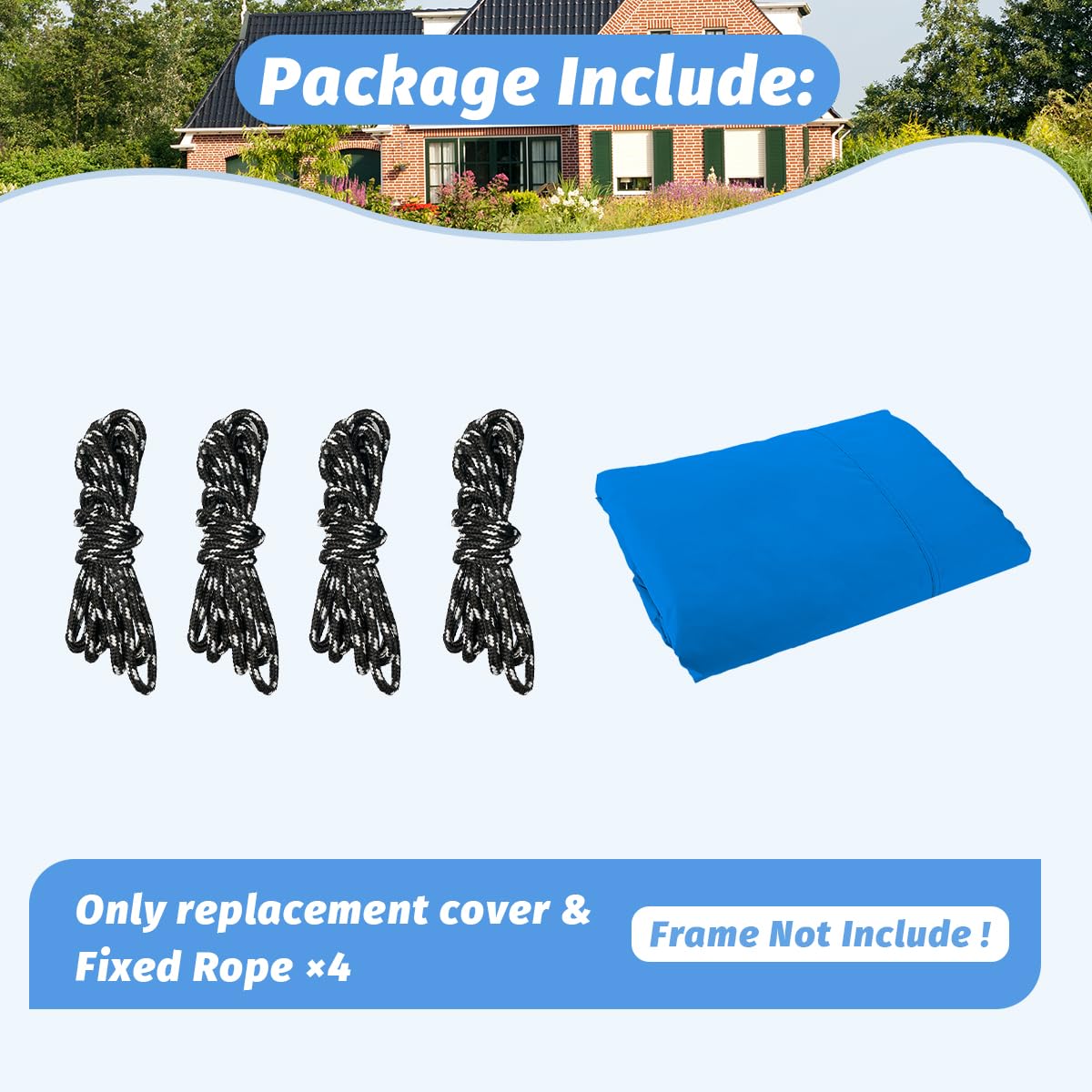 10x10 Canopy Replacement Top for Straight Leg, Pop-up Canopy Tent Replacement Cover, Waterproof Instant Canopy Top Cover with Rope for Garden, Picnic, Camping(Blue)