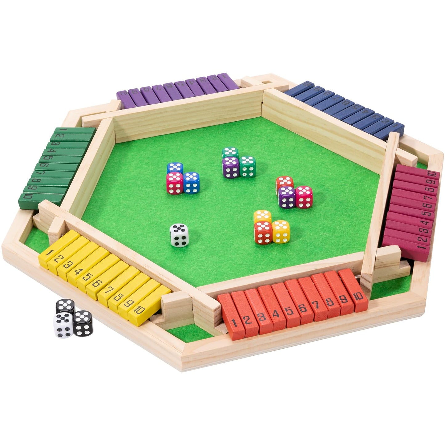 Shut The Box Dice Games for 2-6 Players, Wooden Board Table Math Game with 16 Dice and Instructions, Classics Close The Box Board Game for Adults Kids, Family Classroom Home or Bar