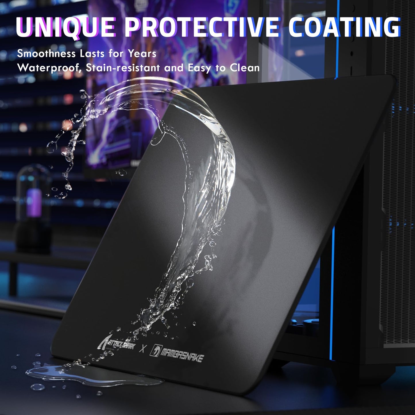 Attack Shark CM05SE Glass Gaming Mousepad,Nano-Micro-Etched Texture,Smooth Glass Surface,High Accuracy,Fast-Moving,Anti-Scratch, PU Leather Super Non-Slip Base,Small Size(410×310mm),Black