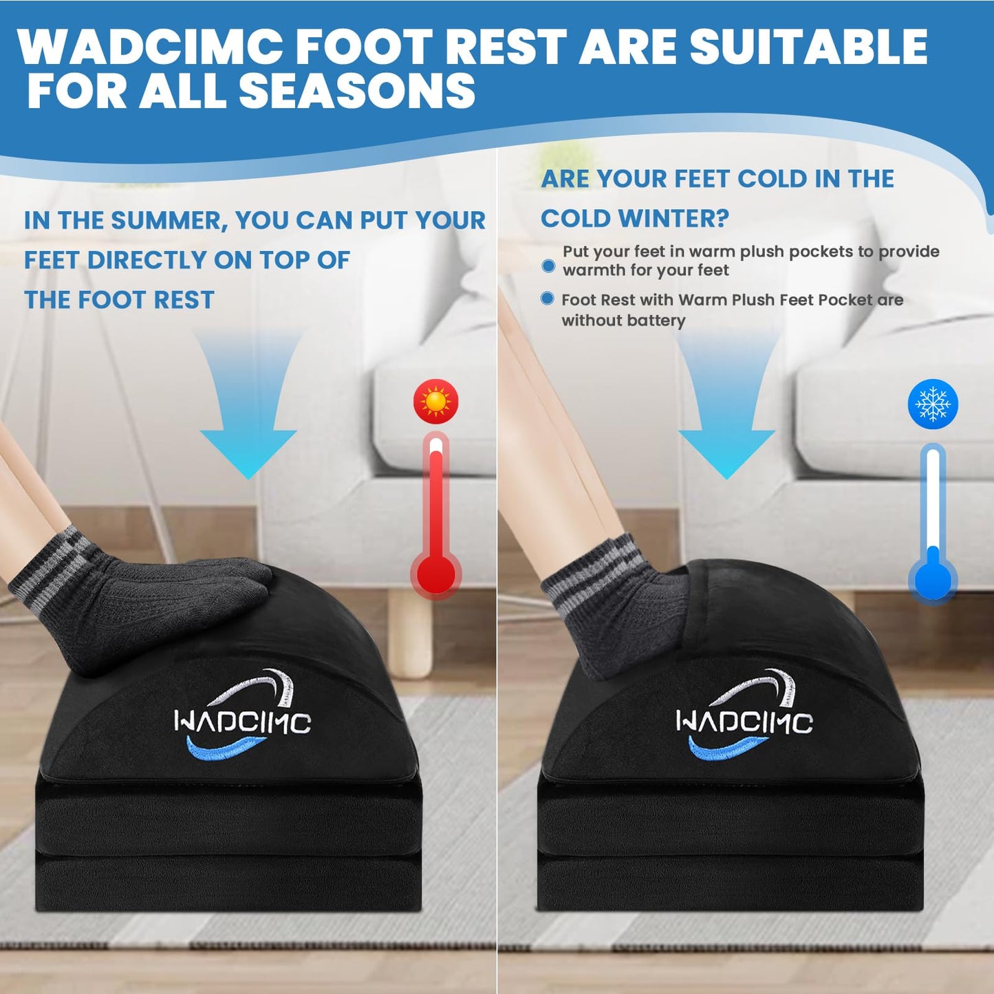 WADCIMC Foot Rest for Under Desk at Work, Warmer Feet Pocket Footrests,Foot Stool with Washable Cover,Comfortable Footrest with 3 Adjustable Heights, for Office Gaming Chair, for Leg Support, XL(18IN)