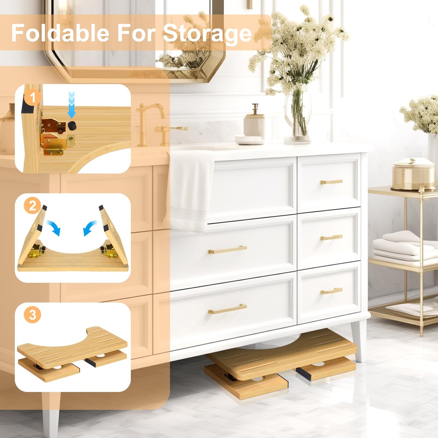YOSE Foldable Toilet Stool for Adults - 7" Toilet Potty Stool | Portable Bathroom Stool, Non-Slip Toilet Aid Step Stool, Family-Friendly Toilet Step, Easy Storage