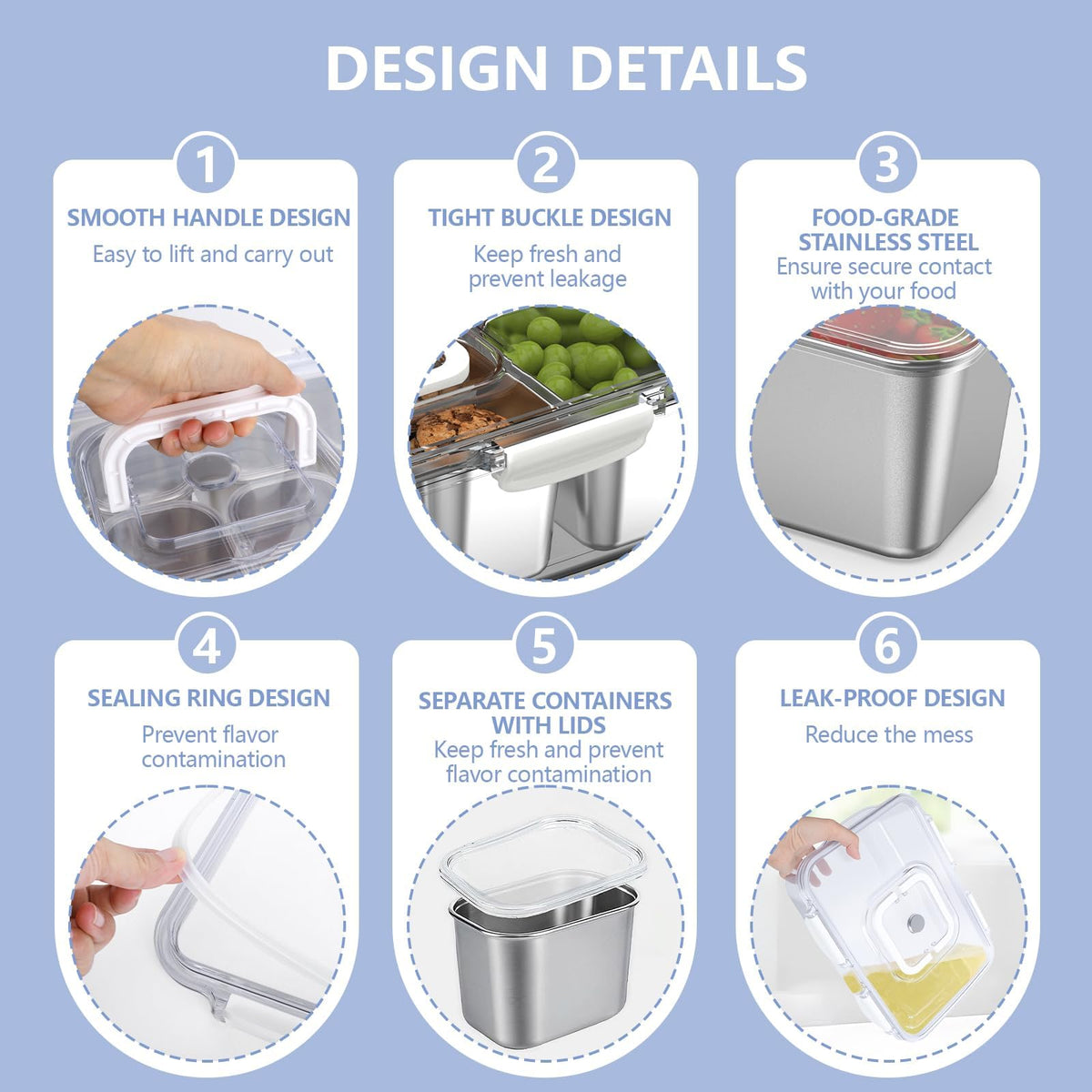 1pcs Snackle Box Container, Stainless Steel Divided Serving Tray with Lid and Handle, 8 Compartment Portable Snack Platters - Leak-Proof for Fruit Candy Nuts Veggie - Perfect for Travel Party