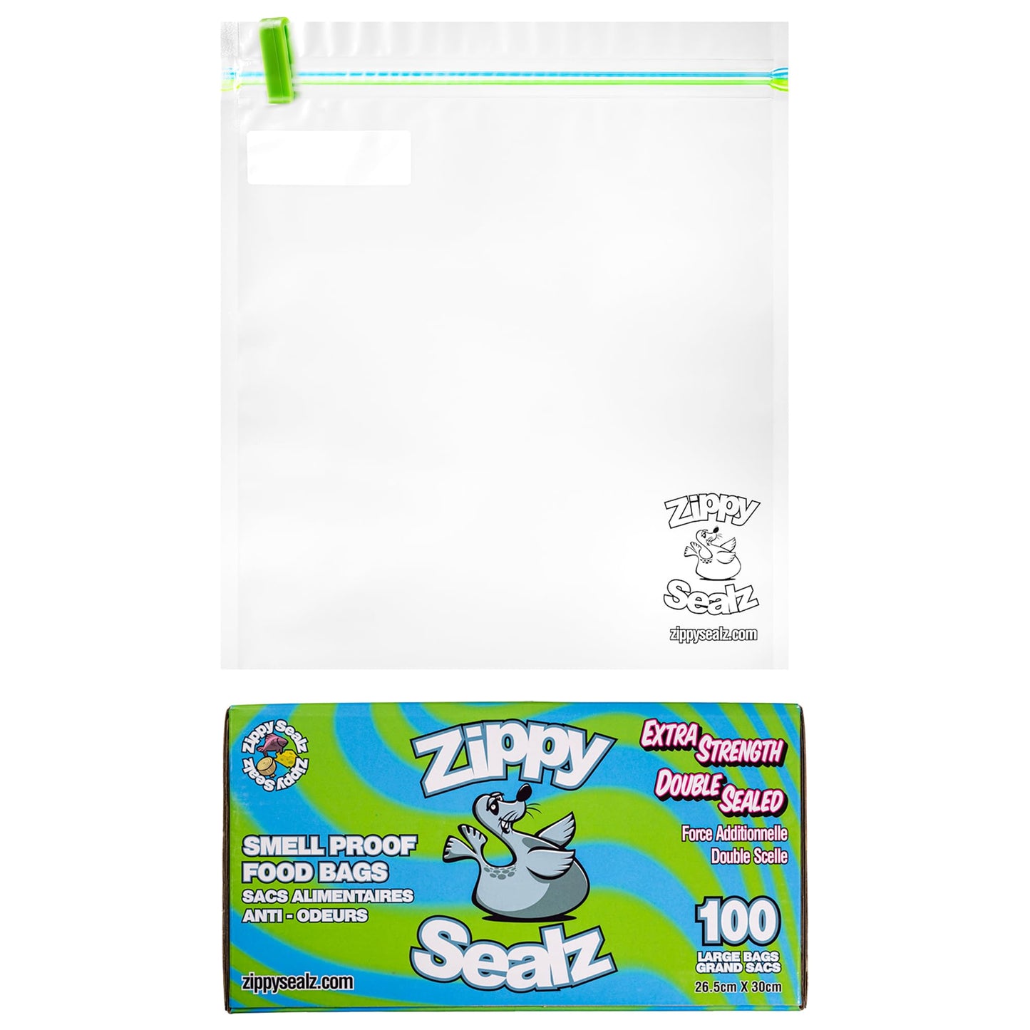 Zippy Sealz V1 Family Edition Smell Proof Bags 26.5x30cm | 100 Pack Reusable Waterproof Floating Ziplock Storage Bags | BPA Free Airtight Ultra Strong Double Zipper Bags with 2 Quick Zip Tools