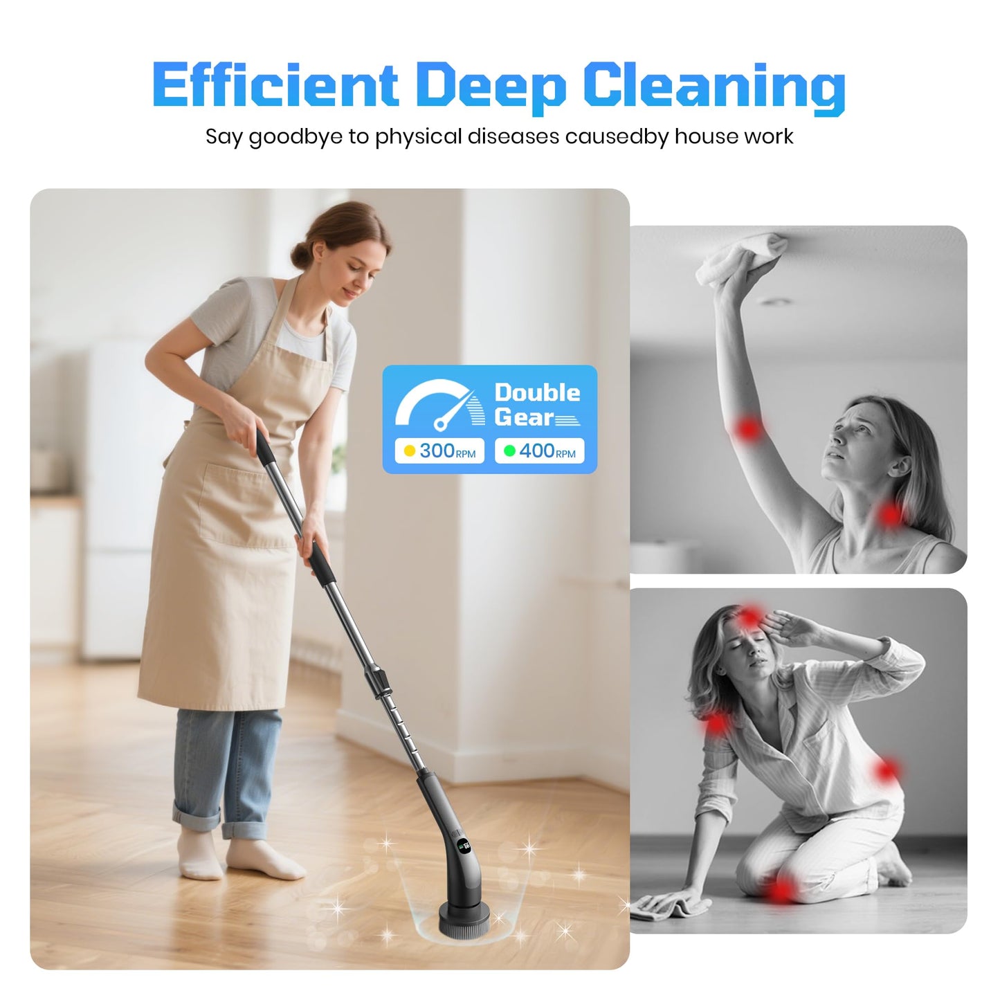 Electric Spin Scrubber, IPX7 Waterproof Shower Cleaning Brush with 7 Replaceable Brush Heads, Power Kitchen Bathroom Cleaner, Adjustable Speed and Extended Handle for Easy Cleaning