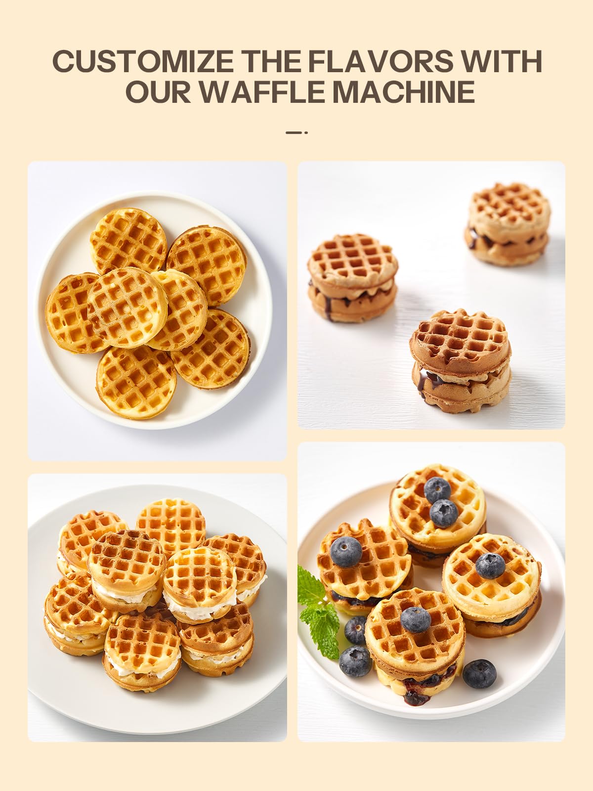 Waffle Maker, Reemix Multi Mini Waffle Iron Bake 8 x 1.8 Inch Small Waffles, Nonstick Waffle Iron with Quick Heat-Up, Simple & Easy Tiny Chaffle Baker for Home & Restaurants, Small Bites for Kids