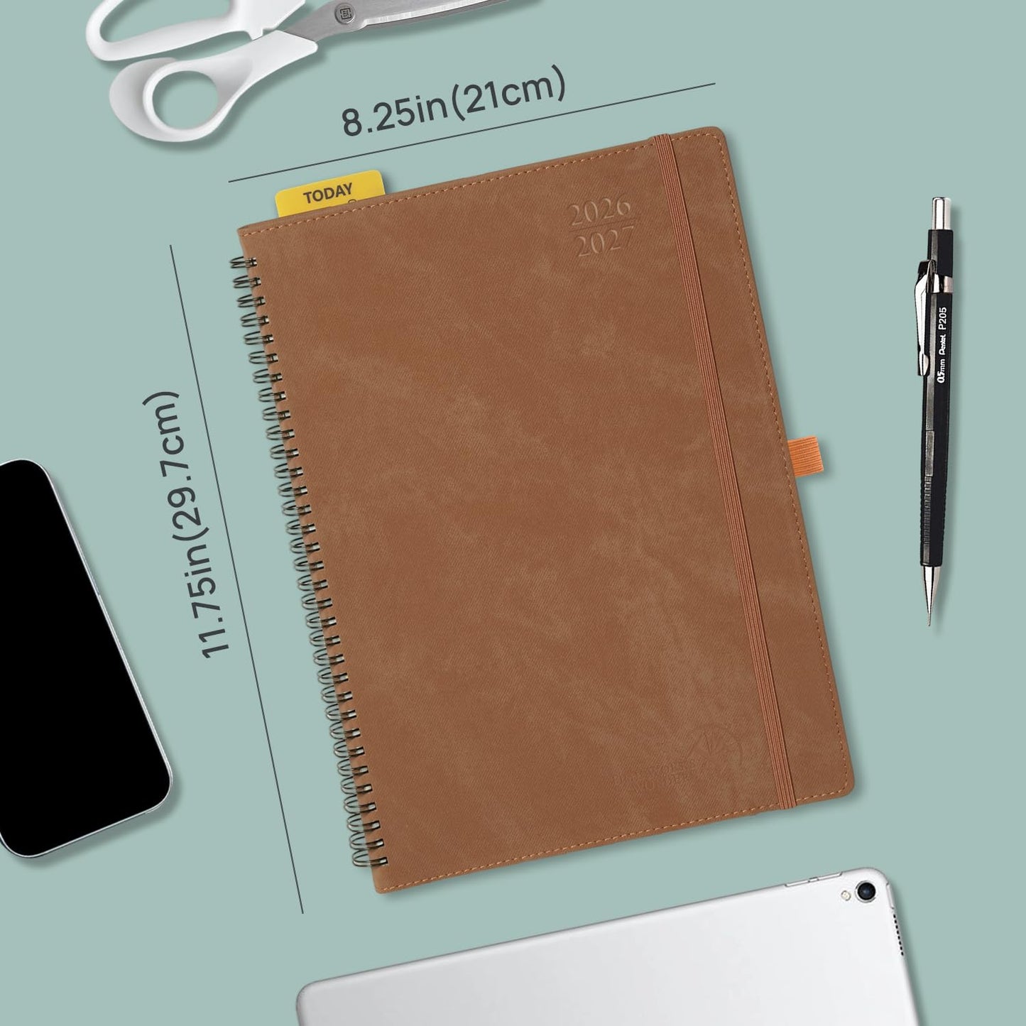 POPRUN 2026-2027 Planner Weekly and Monthly, Large Size 8.25" x 11.75", July 2026 to June 2027, Spiral Bound Calendar with Hourly Time Slots, Vertical Layout, Leather Soft Cover, Notes Pages - Midnight Green