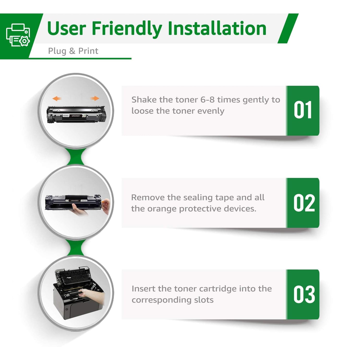 GREENSKY Compatible Toner Cartridge Replacement for HP 85A CE285A HP85A for HP LaserJet P1102W 1102W P1109W M1212NF MFP P1005 P1006 M1217NFW Printers (Black, 2-Packs)