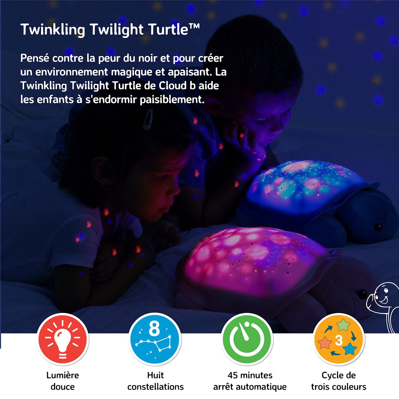 Cloud b Star Projector Nightlight with White Noise Soothing Sounds | Adjustable Settings and Auto-Shutoff | Twinkling Twilight Turtle - Pink