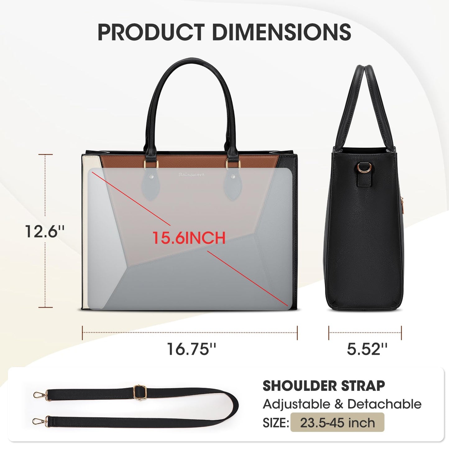 Laptop Bag for Women 15.6 inch Work Tote Bag PU Leather Waterproof Computer Briefcase Shoulder Bag for Business Office