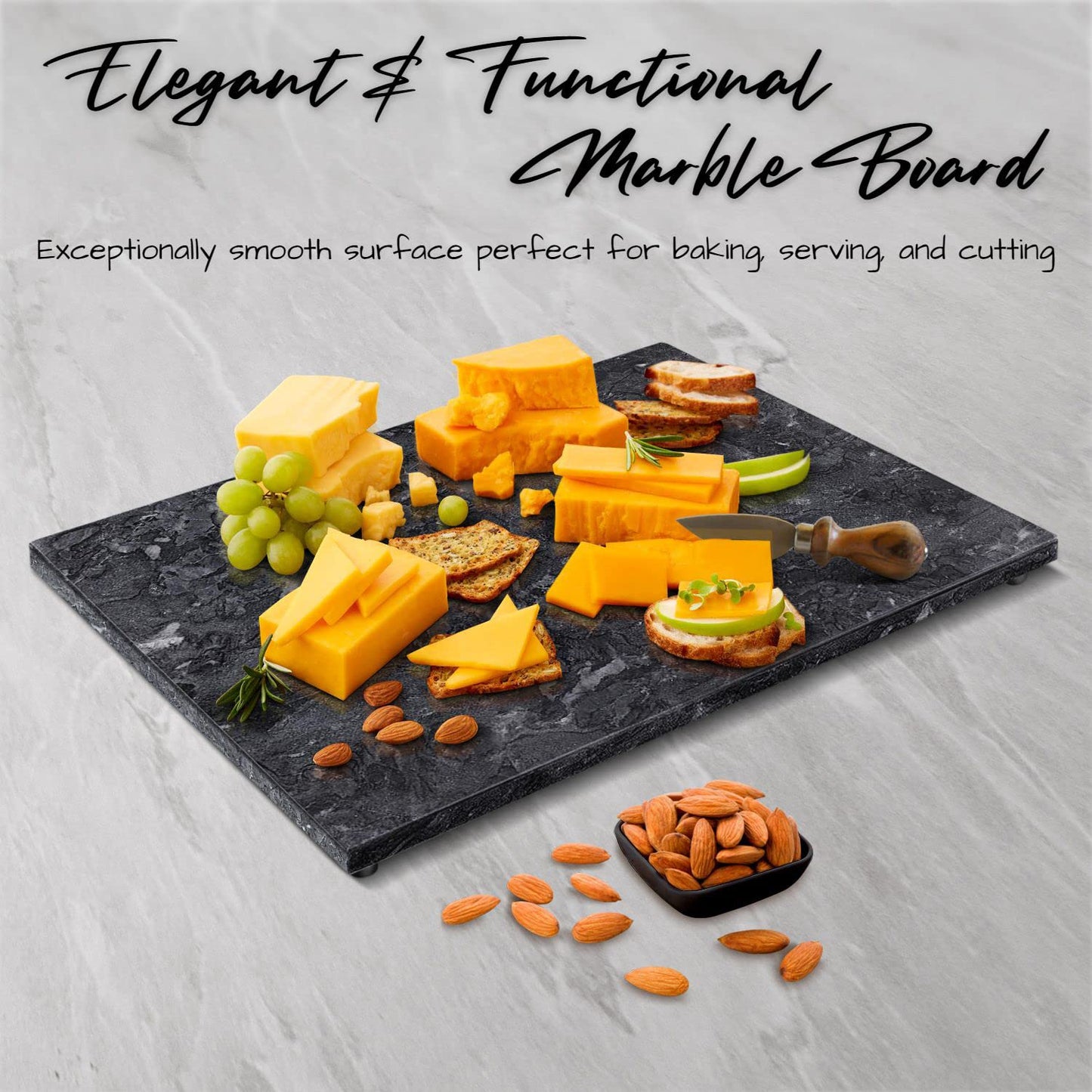 Flexzion Marble Cutting Board for Kitchen - 11.5 x 15 Inch Rectangular Marble Cheese Board Slab for Baking, Charcuterie, Pastry - Non-Stick Heat Resistant Stone Serving Board for Countertop, Black