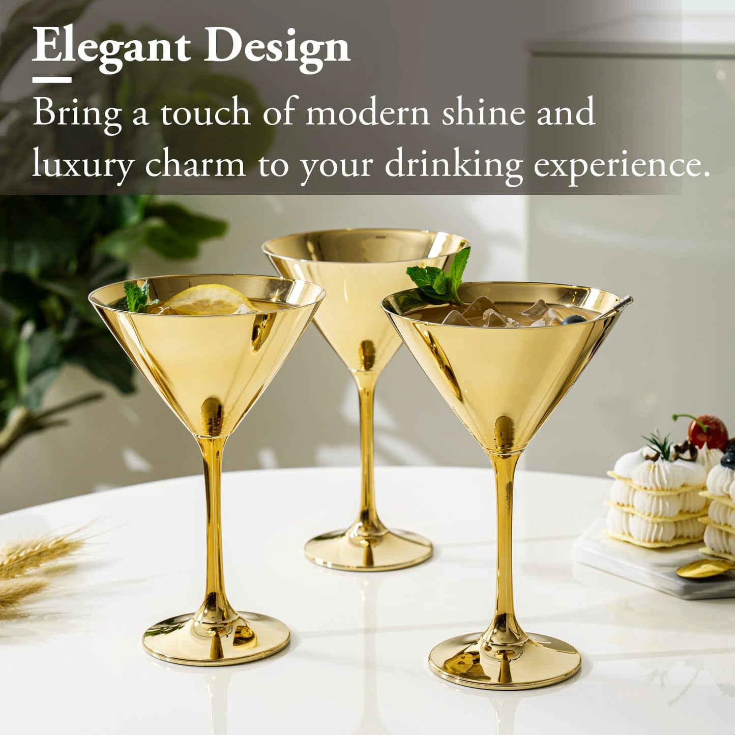 MyGift 8-Ounce Modern Metallic Gold Tone Martini Glasses, Elegant Golden Drinking Glass for a Cocktail Party, Wedding, or Anniversary Dinner, Set of 4