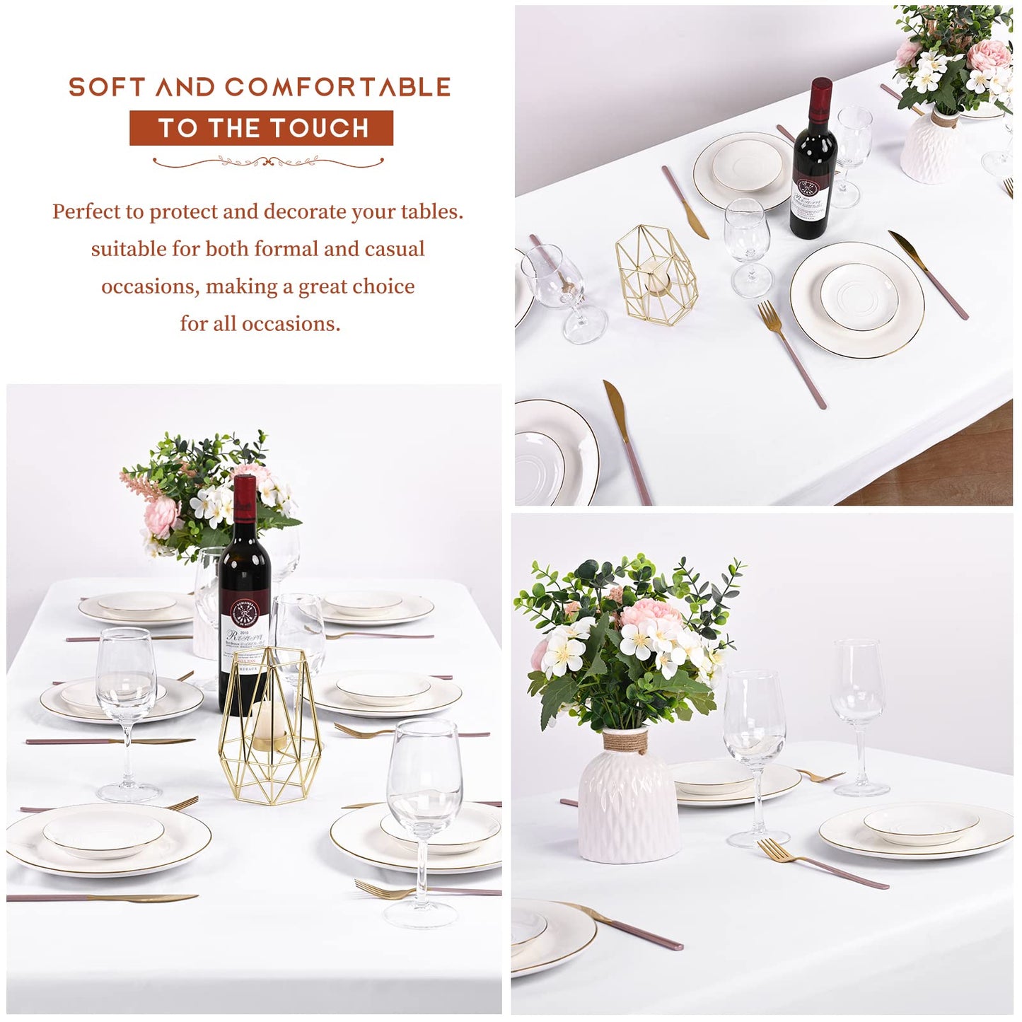10 Pack Table Cloth White Tablecloth 60 x 102 Inch, Rectangle Table Cloth for 6 Foot Table, Wrinkle Resistant Washable Polyester Table Cover for Wedding Dining Table Buffet Parties and Camping