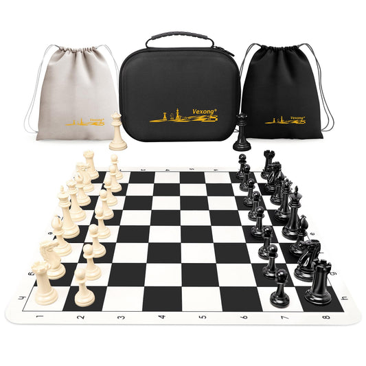 Chess Set - Tournament 20inch Silicone Chess Board, 3.5" King Height Weighted Staunton Chess Pieces with 2 Extra Queens, Professional Portable Chess Set with Storage Bag