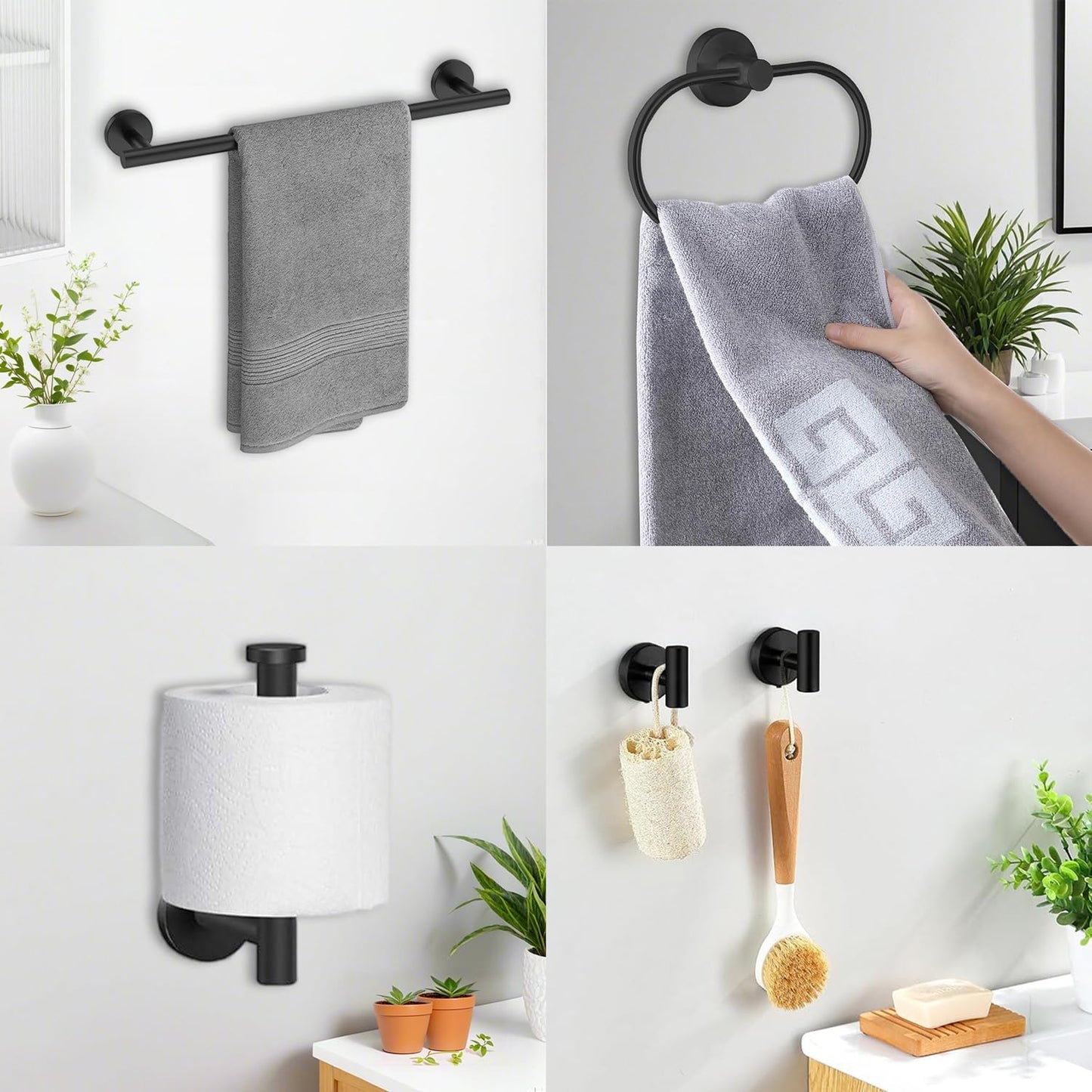 7- Piece Bathroom Accessories Set, Black Towel Rack Towel Holder Towel Bar, Towel Racks for Bathroom SUS304 Stainless Steel, Towel Holder Towel Rack Wall Mounted Black 24INCH