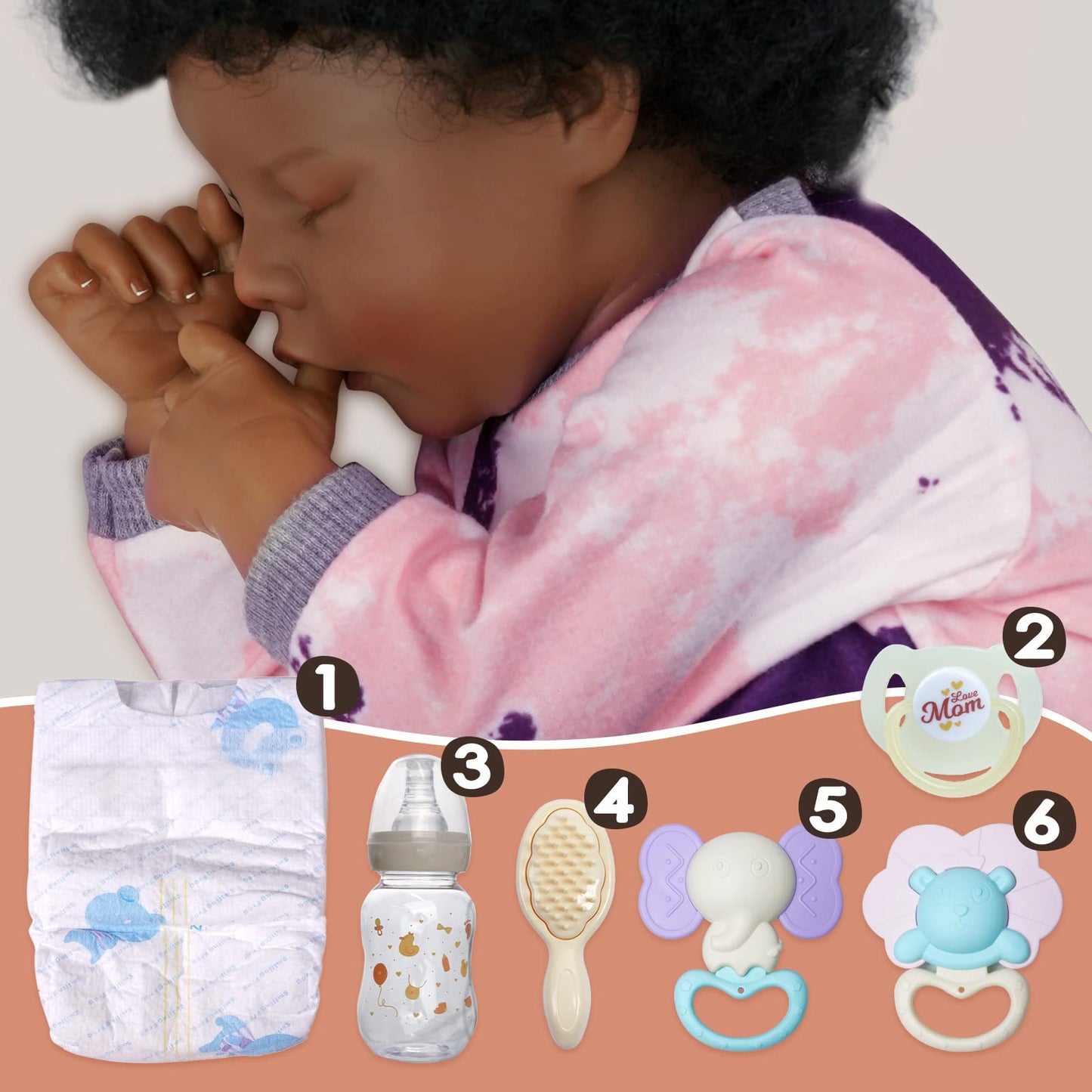 BABESIDE Lifelike Reborn Baby Doll Black 17-Inch Baby-Soft Body & Curls Realistic-Newborn Baby Dolls African American Real Life Baby Dolls Cloth Body w/Feeding Kit & Gift Box for Kids