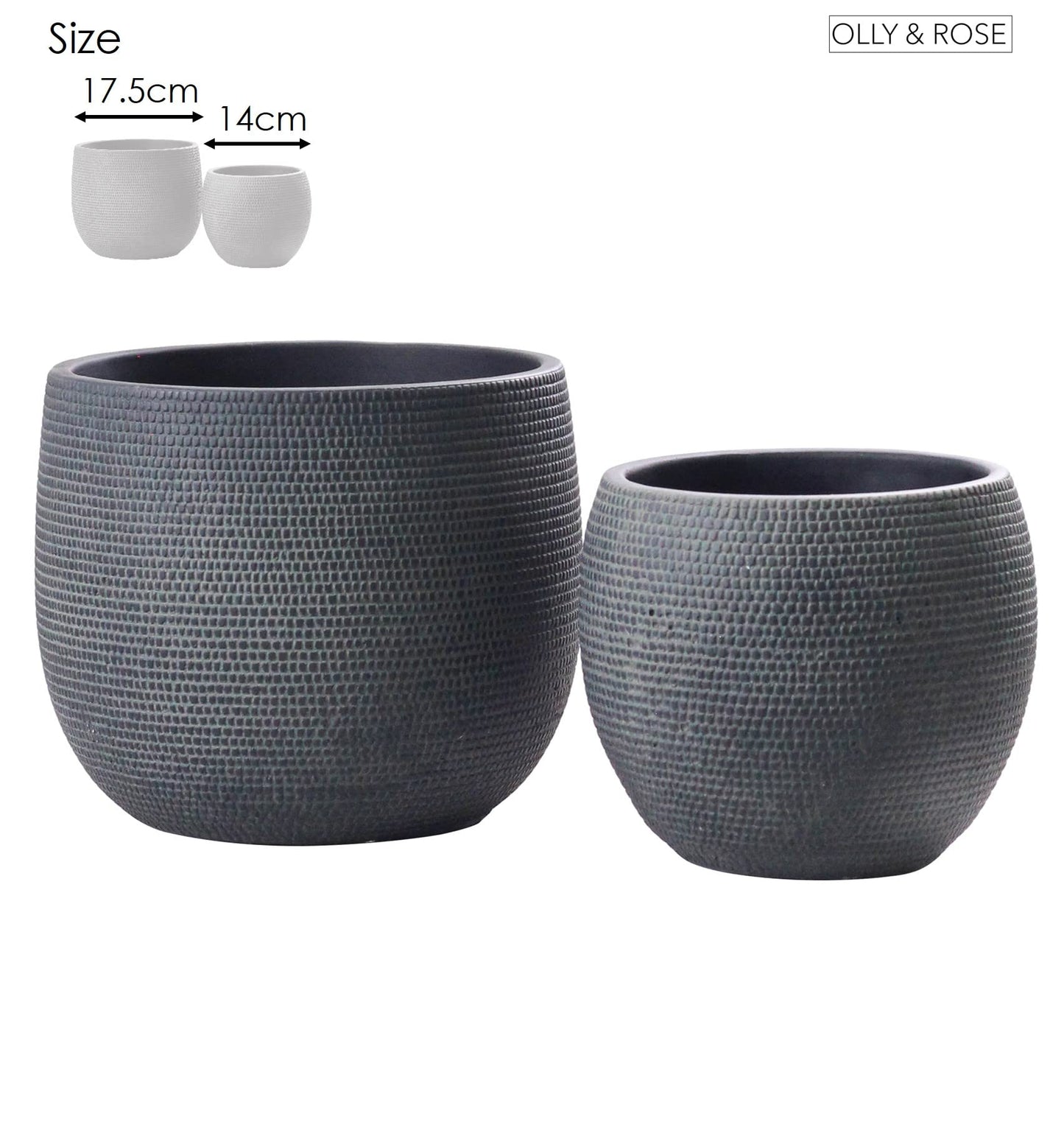 Barcelona Ceramic Plant Pot Set 2 - Charcoal Black