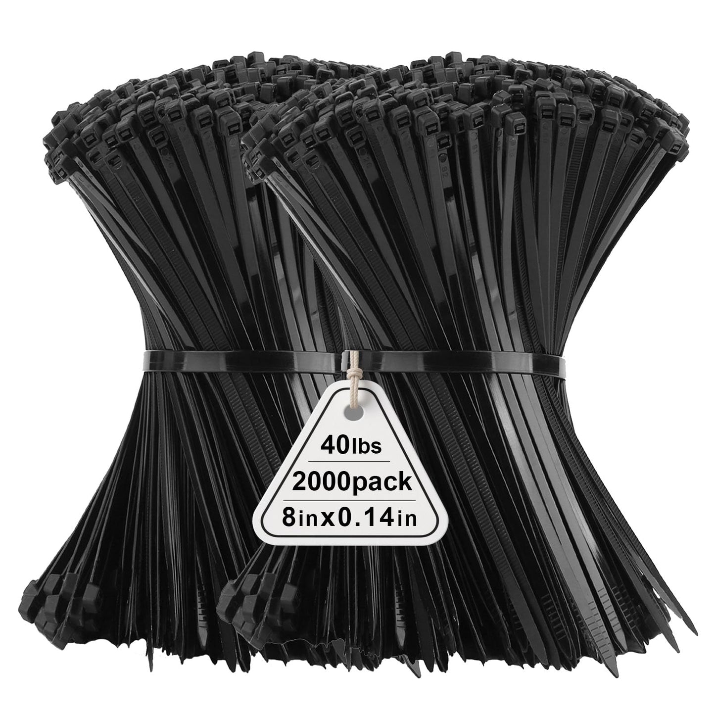 AWYZ Cable Ties 2000 Pack, 8 inch Zip Ties Black, 200 x 3.6 mm Nylon Long Tie Wraps UV-Resistant Self-Locking Zip Ties with Tensile Strength 40 lbs for Gardening, Office, Workshop and Outdoor