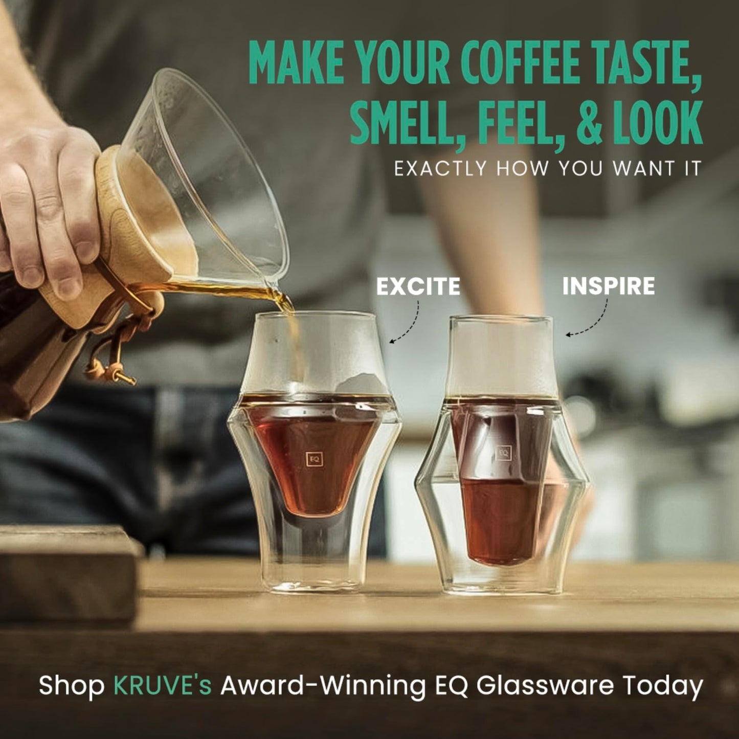 KRUVE EQ Excite & Inspire 150ml Handmade Double Wall Coffee Cups, Espresso Cups, and Glass Set of 2 - Heat-Resistant Borosilicate Coffee Mugs, Perfect for Enhancing Aroma and Flavor, Dishwasher Safe