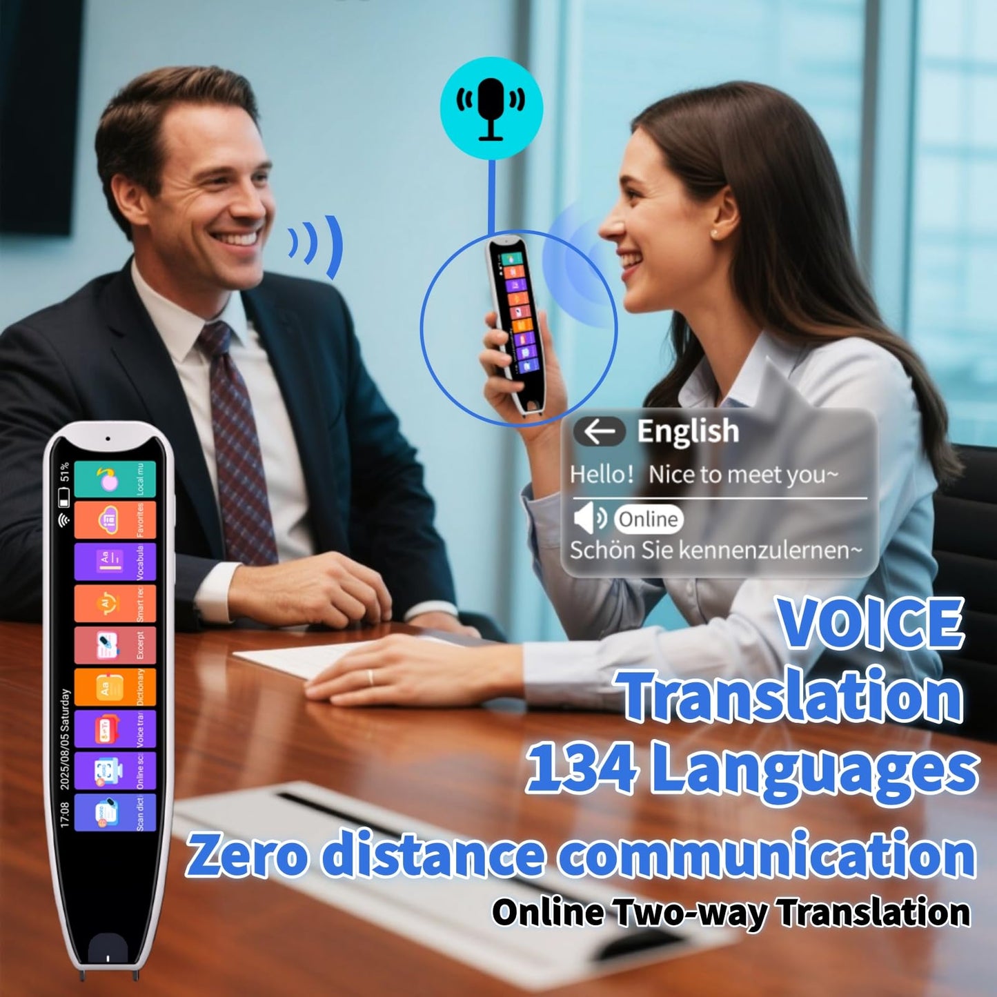 Scan Reader Pen for Dyslexia & Language Translation – 142 Languages Text-to-Speech OCR Translator Device with Voice Recording & Touchscreen, Ideal for Elderly, Kids, Students (White)
