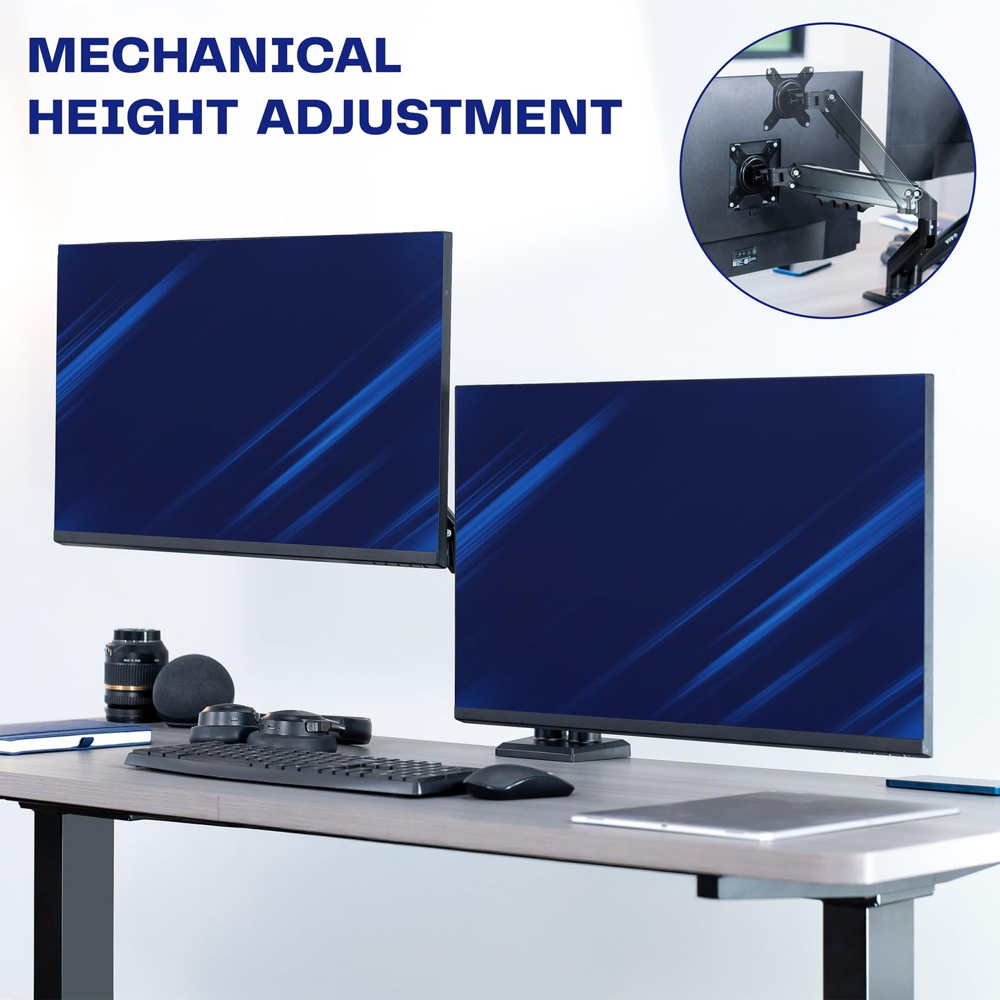 VIVO Aluminum Articulating Dual Monitor Arm for 13 to 30 inch Screens, Desk Mount Tension Spring Monitor Stand for 2 Screens, Black, STAND-V102O