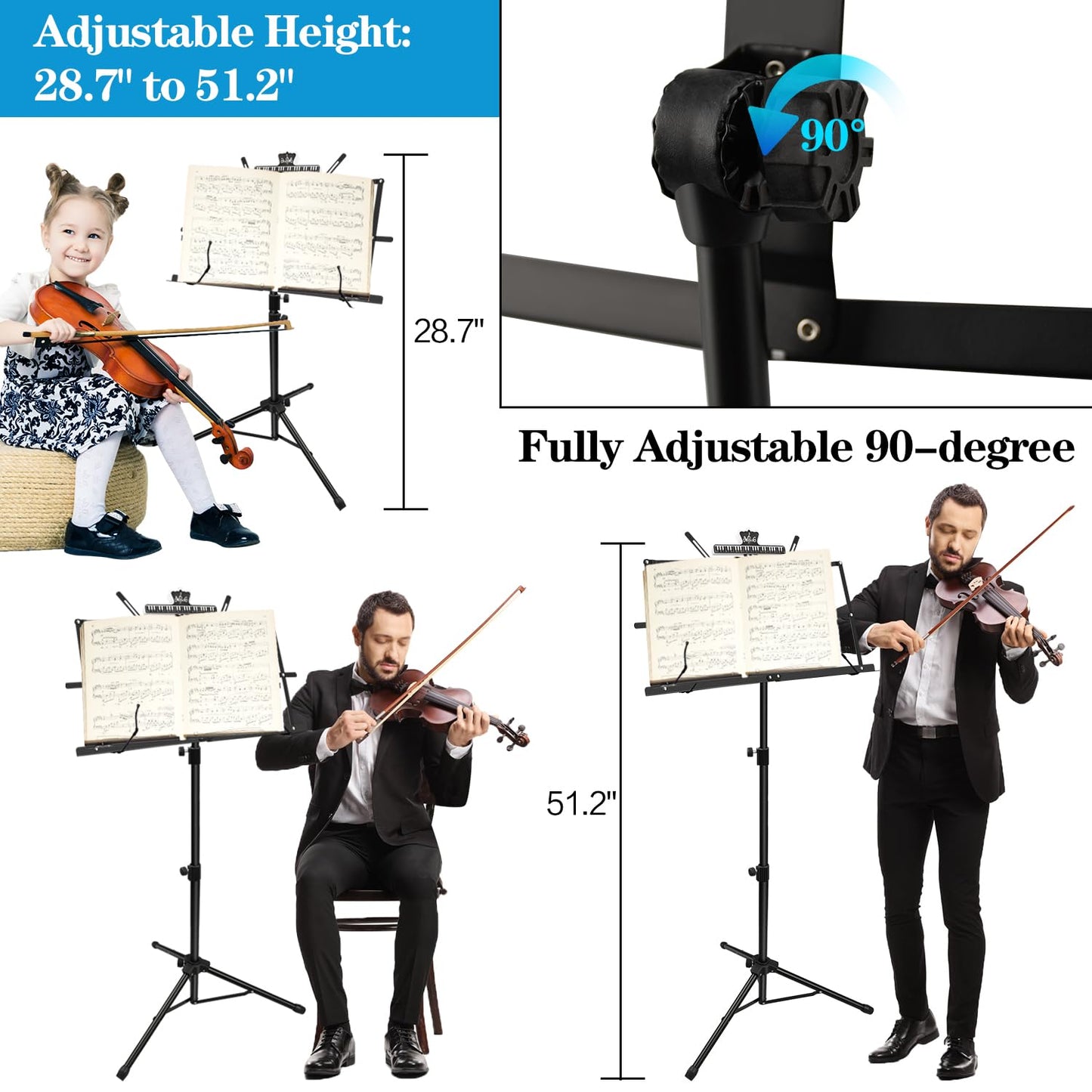 2 Pack Music Stand, 2 in 1 Dual-Use Folding Sheet Music Stand, Lightweight Portable Adjustable Desktop Book Stand with Music Sheet Clip Holder & Carrying Bag