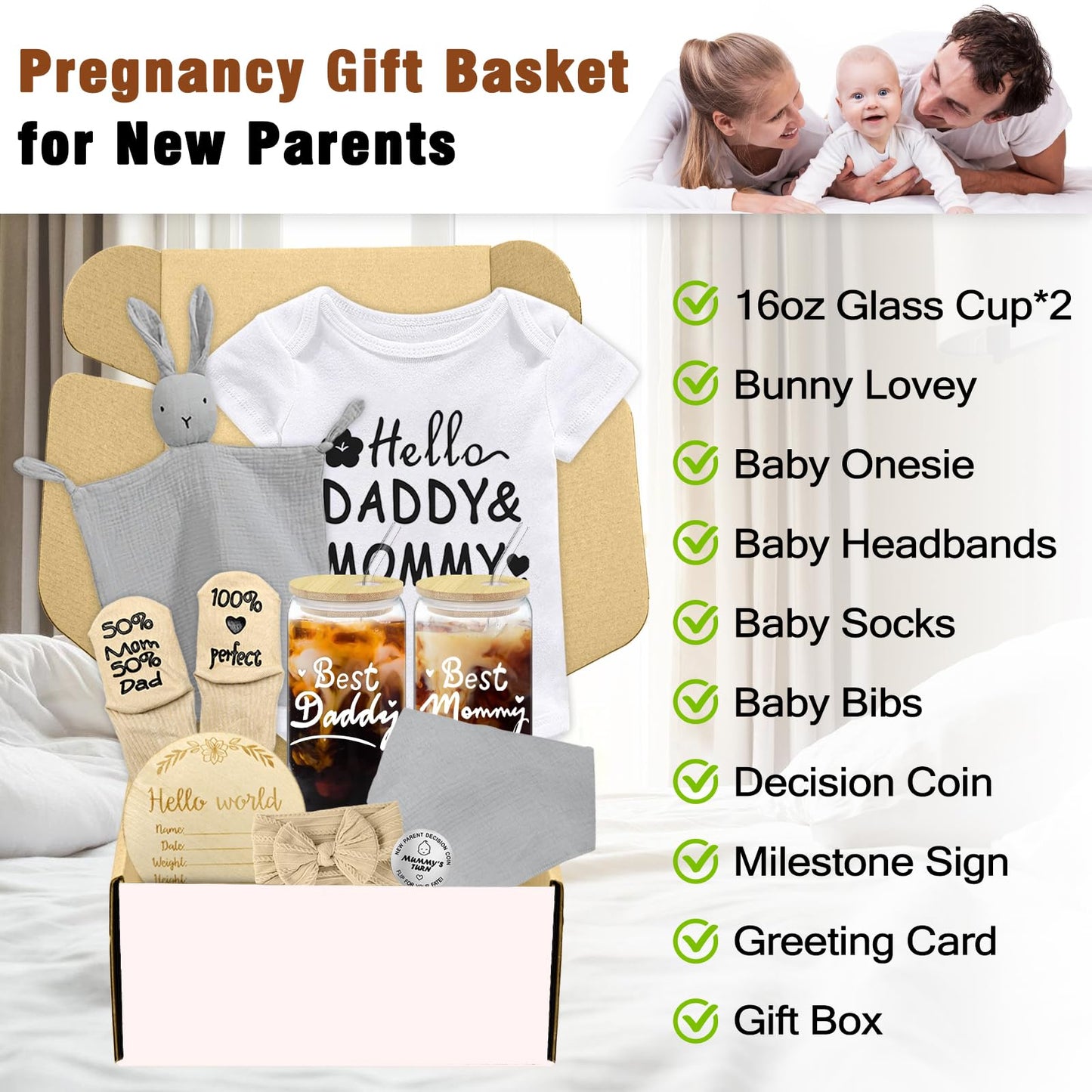 Amgkonp New Mom Gifts for First Time Moms,11 Pcs Pregnancy Gifts for New Moms and Dads,Postpartum Gift for Expecting Mom to Be,NewMom Care Package After Baby,New Born Baby Gift