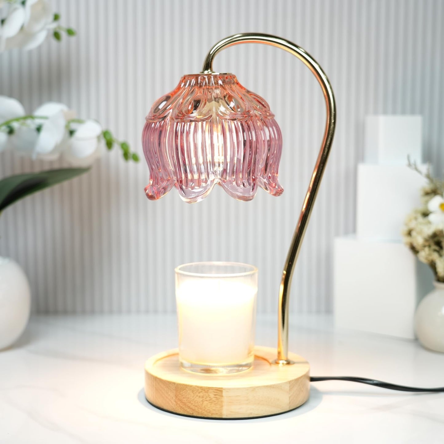 SupBri Flower Candle Warmer Lamp with Timer & Dimmer - Fits All Jar Scented Candles - Birthday Gifts for Women, House Warming Gifts New Home Bedroom Decor (Pink)