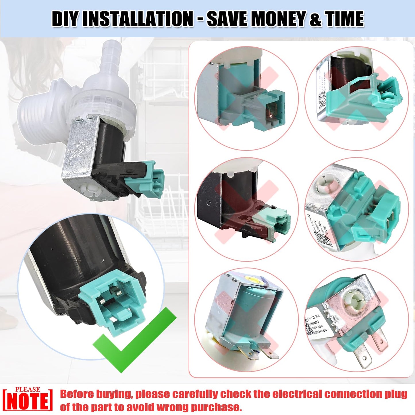 00628334 10023852 Dishwasher Water Inlet Valve - Dishwasher Water Valve Replacement Parts 33199023, 628334, 9000655808