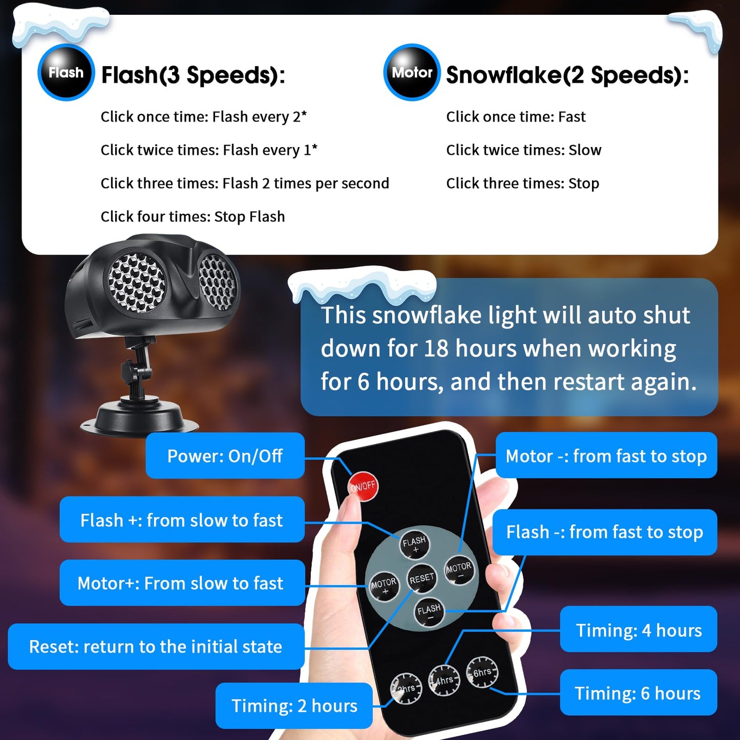 Christmas Snowflake Projector Lights Outdoor, Upgraded Owl Shape Snowfall Lights Projector with Remote, IP65 Waterproof Landscape Light for Xmas Holiday Wedding Indoor Garden Patio Party (Black)