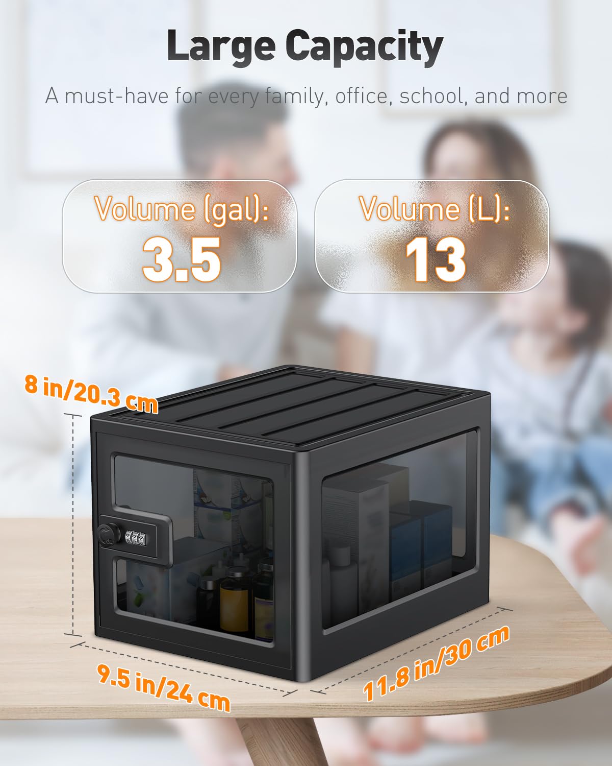 Uniclife Black Medicine Lock Box with Combination Lock 13 L Large Locking Medication Box Lockable Storage Box for Personal Items Phones Food & Snacks Stackable Fridge Lock Box for Home Office