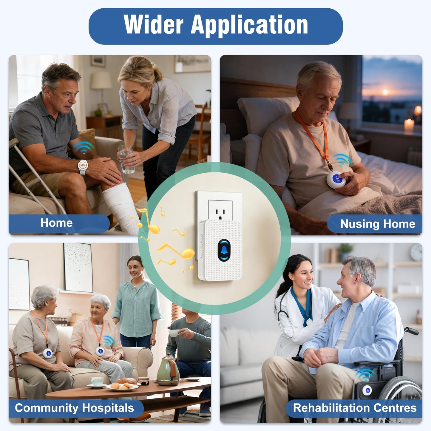 Daytech Caregiver Pager Seniors Alert Button System 500Ft Wireless Emergency Call Button for Elderly/Disabled/Nurse Call, 1 Receiver + 2 Panic Buttons