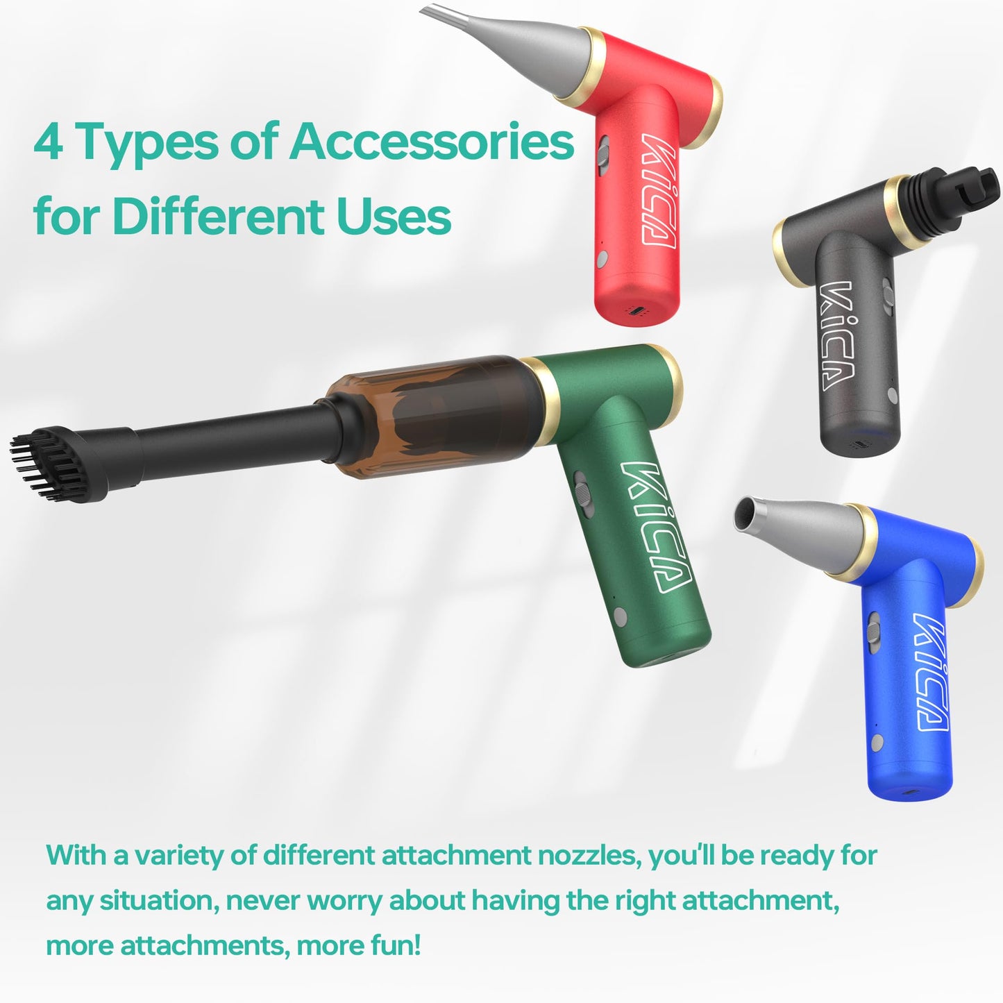 [Combo] KiCA Jetfan 2.0 Electric Air Duster+Vacuum Accessory for Computer/Keyboard/House Cleaning/Camera Lens/Camping/BBQ/Car/Barbershop,100000RPM,Two Nozzle/Long Battery,Air Can Substitute Tool-Grey