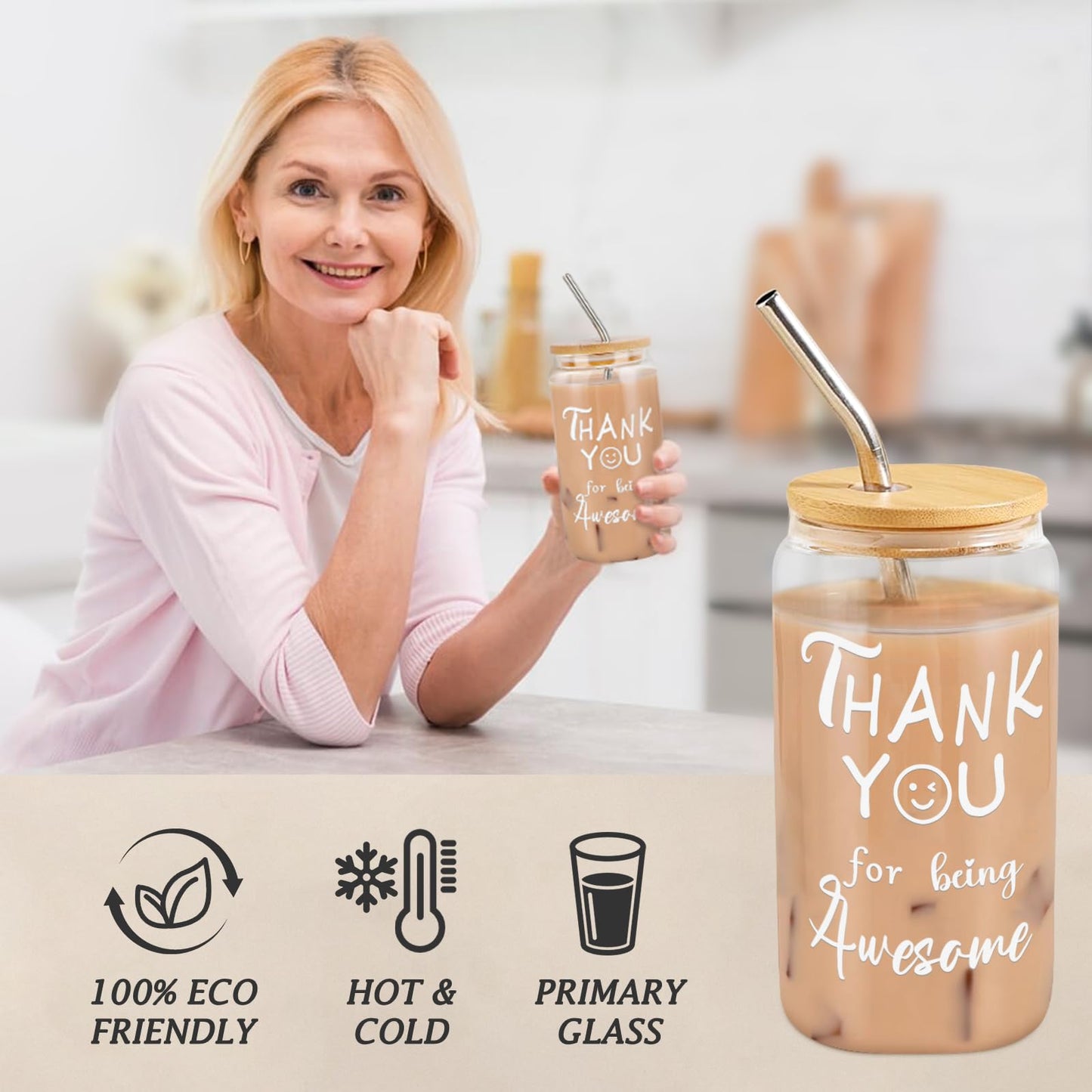 Thank You Gifts for Women, Teacher Appreciation Gifts, Thank You Baskets for Coworkers Teachers Friends Mom Employees Nurse Secretary with Thanks Cards, Awesome Glass Cup