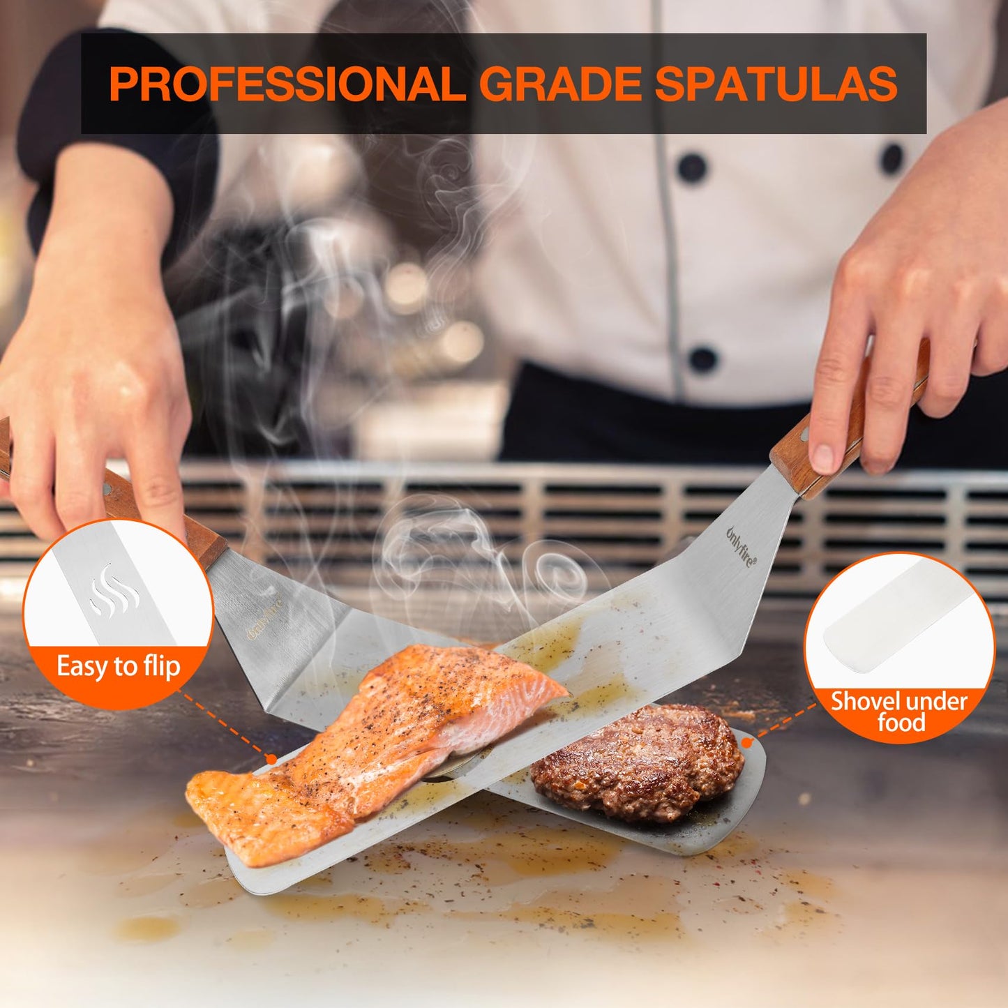 only fire Professional Barbecue Tool Kit Grill Griddle Tools Flat Top Griddle Accessories for Camping, Outdoor Hibachi, Backyard-Set of 5