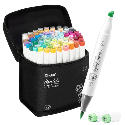 Ohuhu Alcohol Markers 72 Color, Brush & Chisel Double Tipped Sketch Marker for Artist, Alcohol Brush Marker for Sketching Illustration, Adult Coloring, Art Pen Art Gifts - Honolulu Series