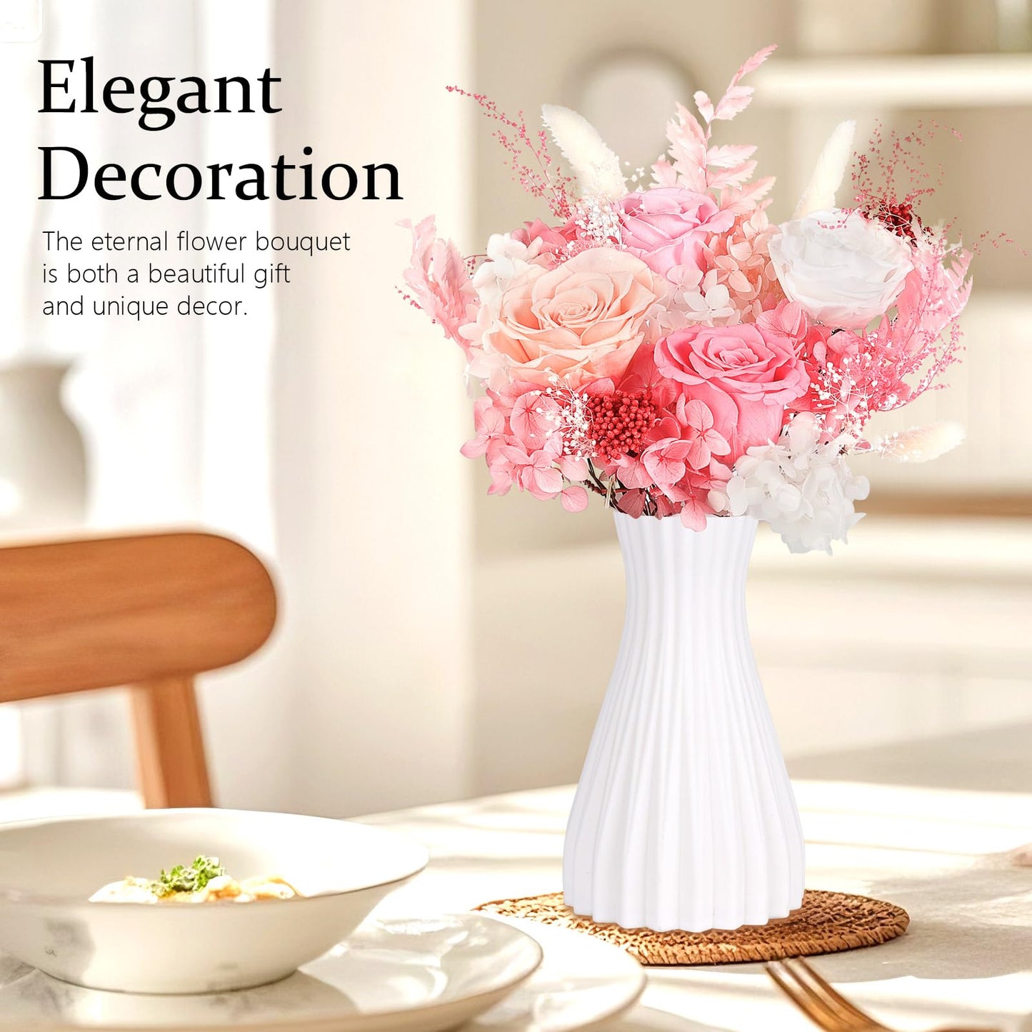 Preserved Flowers Bouquet 4 Roses - Pink Roses & Flowers for Delivery, Long-Lasting Real Roses Forever, Eternal Roses Bouquet, Anniversary Birthday Graduation Gifts for Women Mom Grandma Girlfriend