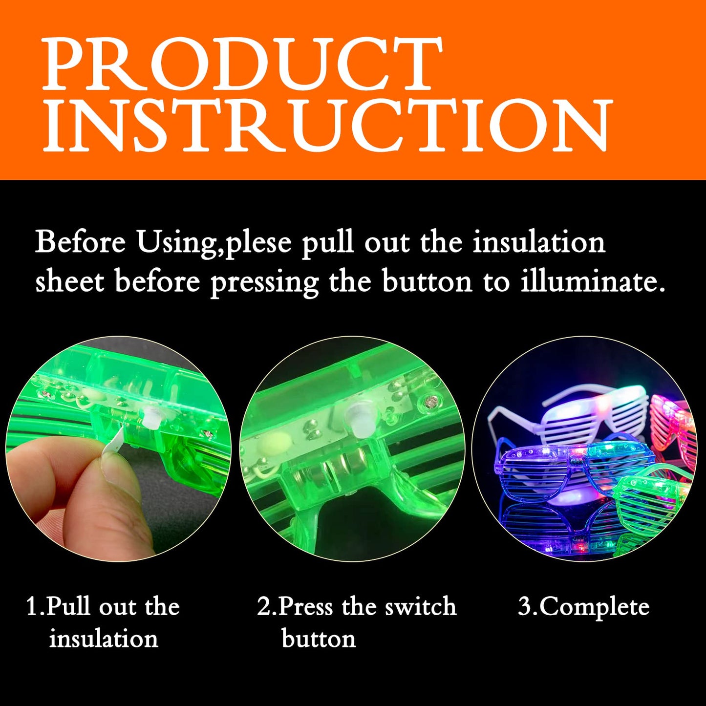 72 Pack LED Light Up Neon Flashing Toys 6 Color Glow in the Dark Party Supplies with 36 LED Glasses Shutter Shades Glow, 36 Finger Ring Lights for Birthday,Easter, Carnival Rave Party