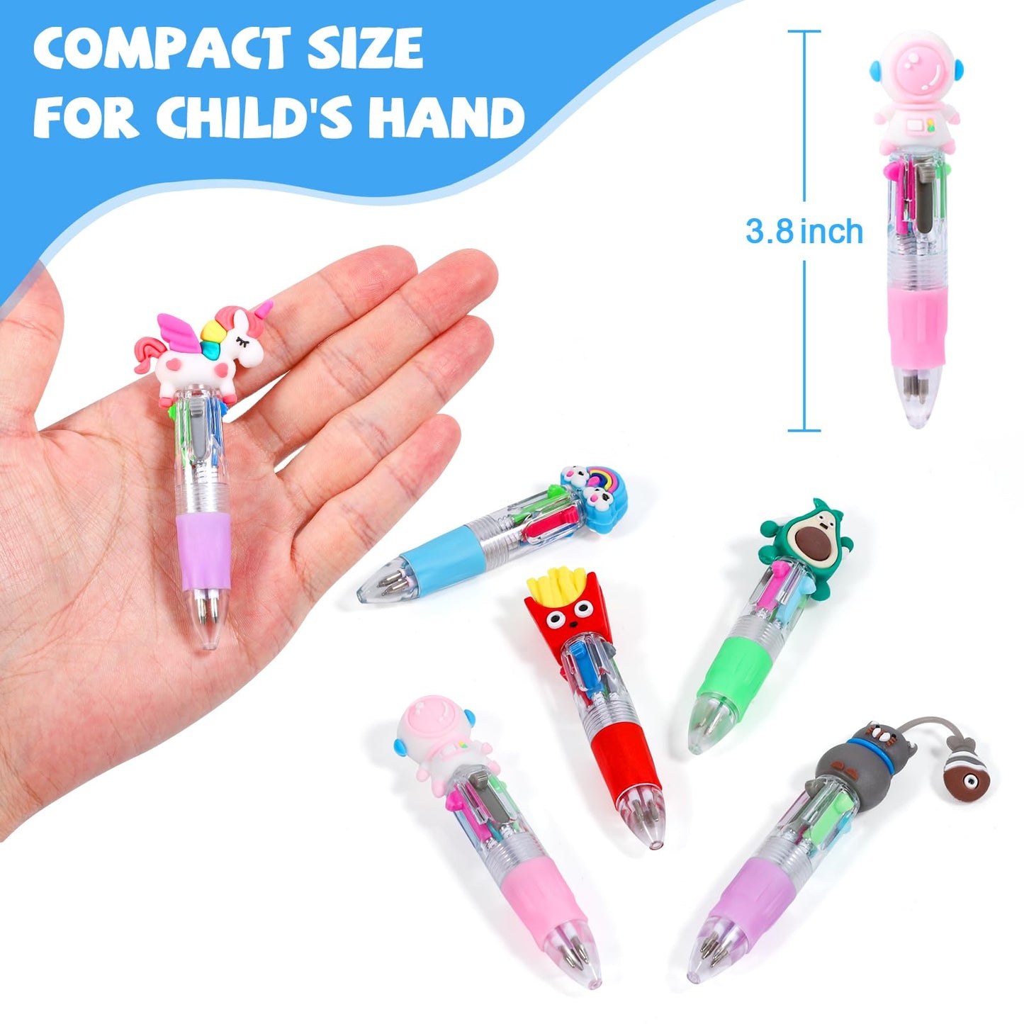 JOLLYFUN 60PCS Mini 4-in-1 Multicolor Retractable Ballpoint Pens - Cute Cartoon Pen Set with Blue Red Black Green Ink - School Supplies, Classroom Prizes, Kids Party Favors, Year End Gifts