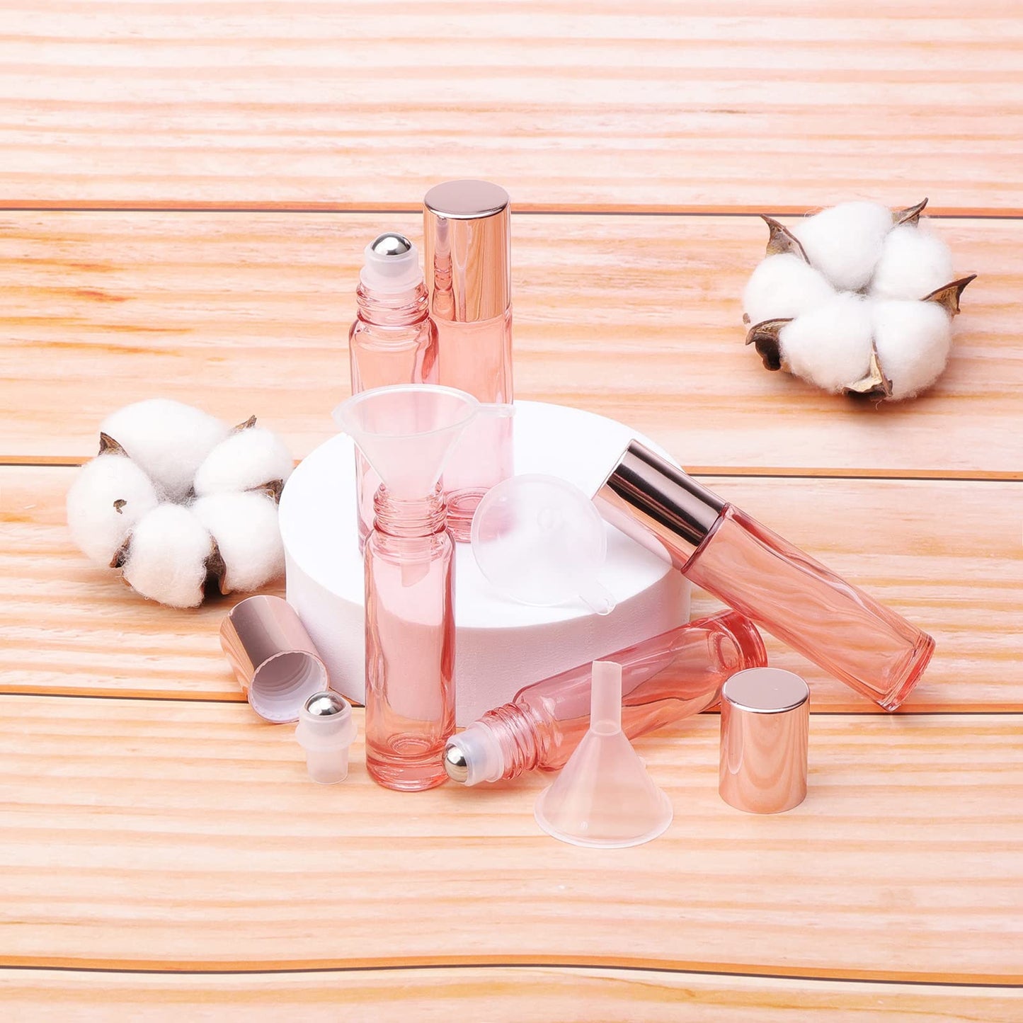Newzoll 45Pcs 10ml Essential Oil Roller Bottles, Thick Glass Roll on Vials Massage Containers with Stainless Steel Roller Ball for Perfumes Aromatherapy Lip Balms, Rose Gold
