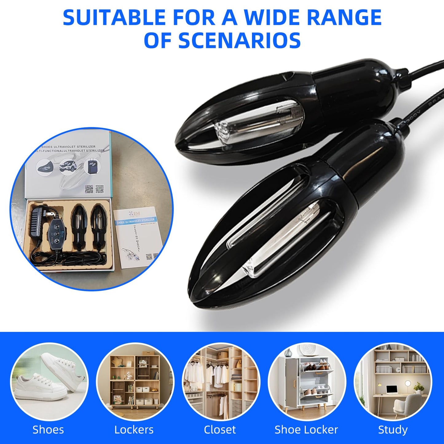 10W Black Ultraviolet Shoe Deodorizer, Foot Germicidal Electric Light,Shoe Sanitizer Boot, Glove Foldable Design for Hats Shoes