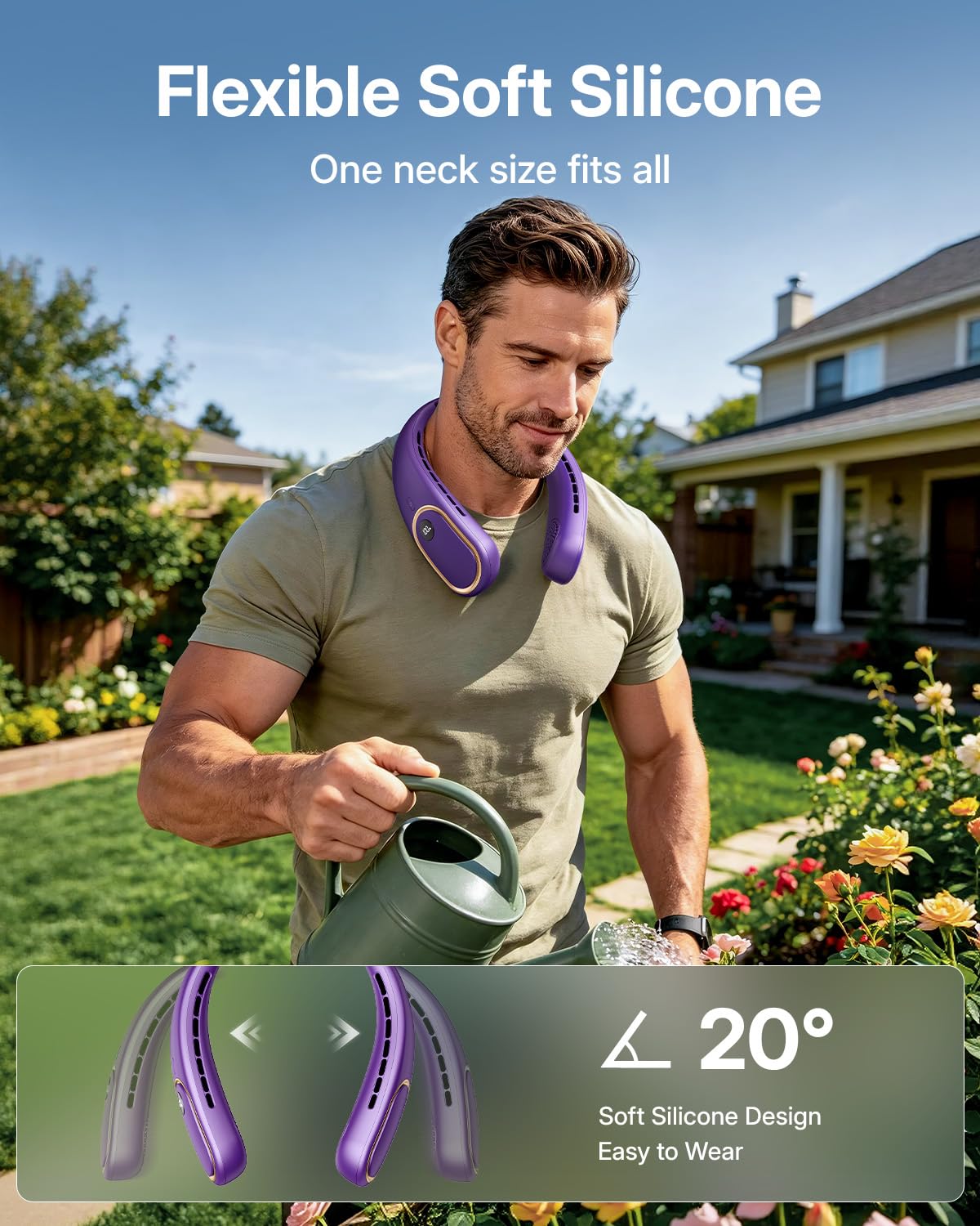 Portable Neck Fan - Hands Free Personal Fan, Rechargeable Bladeless Fan with 5000mAh-Battery, Digital Display, 4 Speeds, Birthday Gifts for Men, Women, Mom, and Dad - Purple