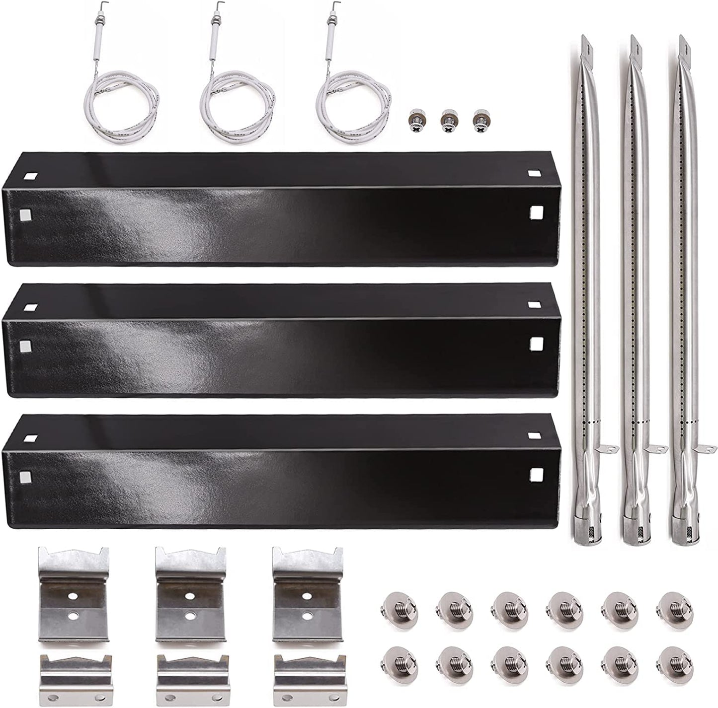 Criditpid Grill Parts for Chargriller 5050, 5650, 3001, 3030, 5072, 3008, 4000, 5252, 3072 Grill Models, Porcelain Steel Heat Plate, Burner Tube, Hanger Bracket, Electronic Igniter.