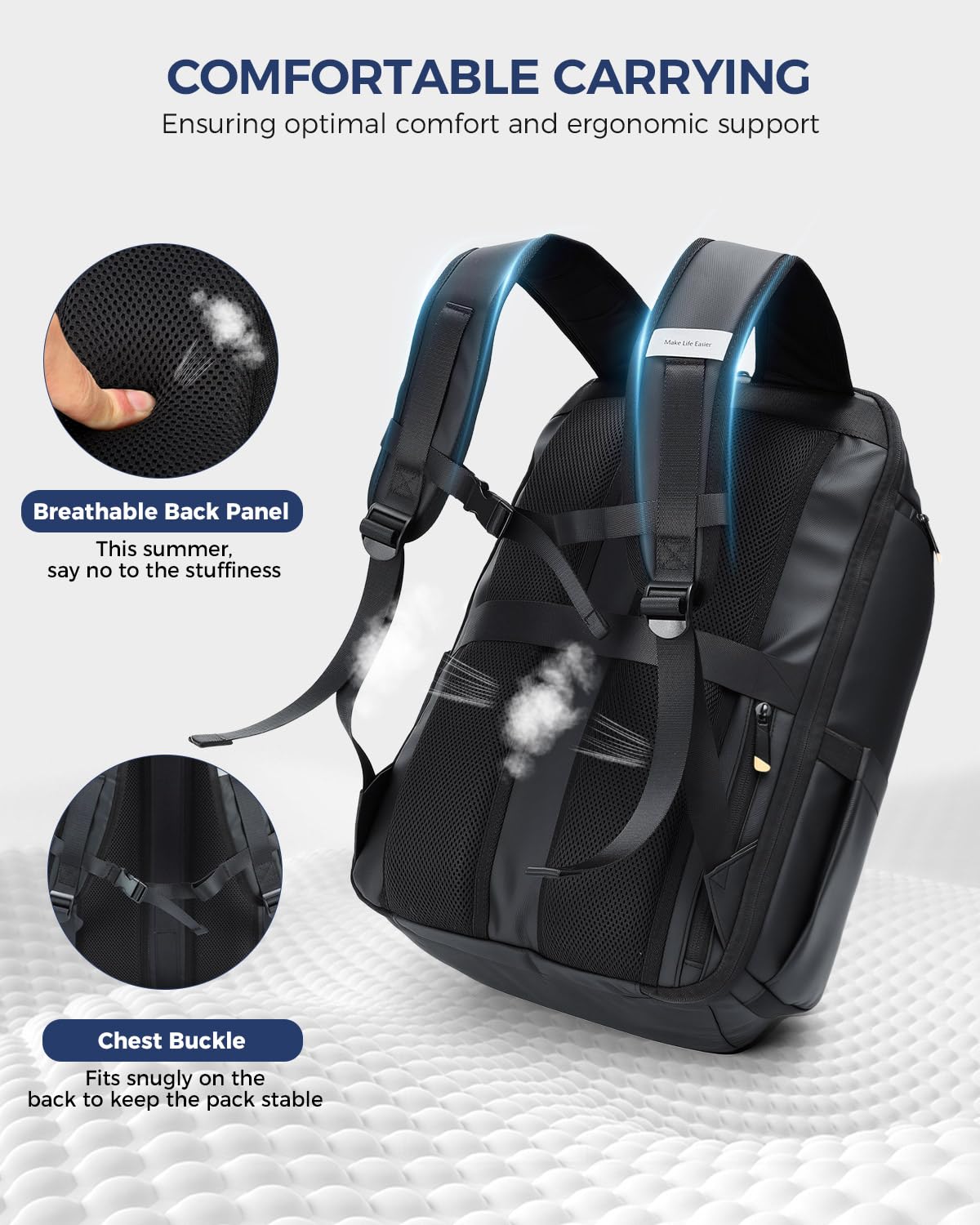 Laptop Backpack for Men - 17.3 Inch Anti Theft Business Backpack with USB Charging Port, Water Resistant Computer Backpack Flight Approved Carry On Travel Backpack for Work College, 30L, Black