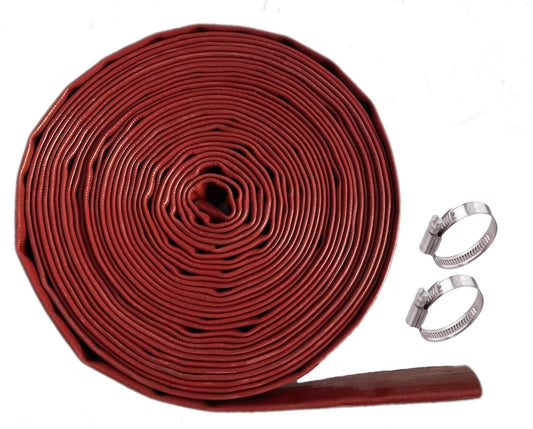 1.5" x 50' Reinforced PVC Swimming Pool Backwash/Discharge Hose in Dark Red with 2 x Stainless Steel Clamps