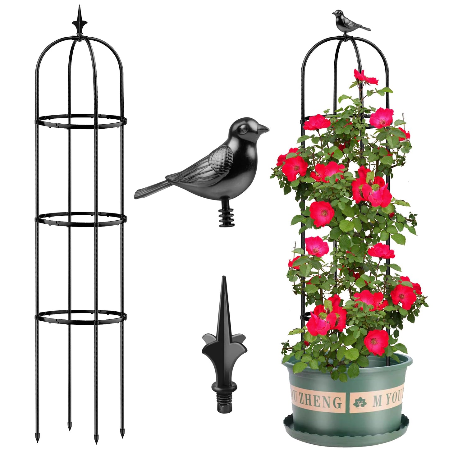 2 pcs Tower Obelisk Garden Trellis,Rustproof Metal Garden Obelisk for Climbing Plants Indoor Outdoor,Trellis Plant Support for Potted Plants,Vegetable, Fruits, Flowers.