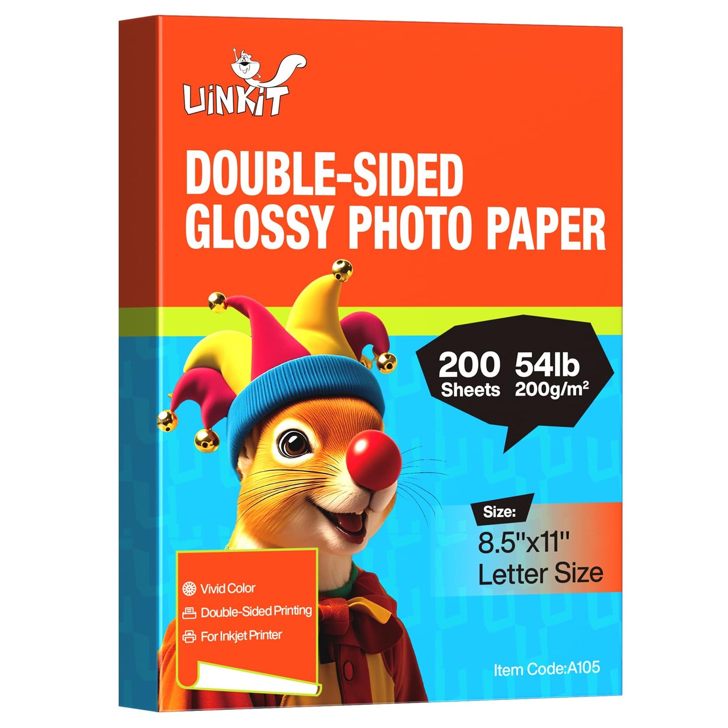 Uinkit 200 Sheets Double Sided Photo Paper Glossy 8.5x11 54lbs Inkjet for Dye Ink 200Gsm Value Bulk Pack Picture 8.5 x 11 9.5Mil for Inkjet Printing Printer